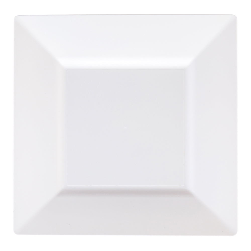 100 Square White 10 3/4" Plastic Dinner Plates and 100 Argento Silver Plastic Cutlery Sets