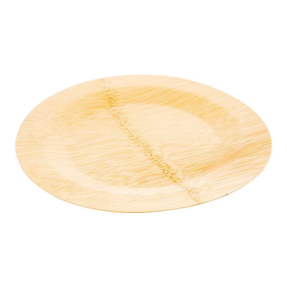 100 Round Natural 11" Bamboo Veneer Dinner Plates and 100 Natural Bamboo Disposable Flatware Sets