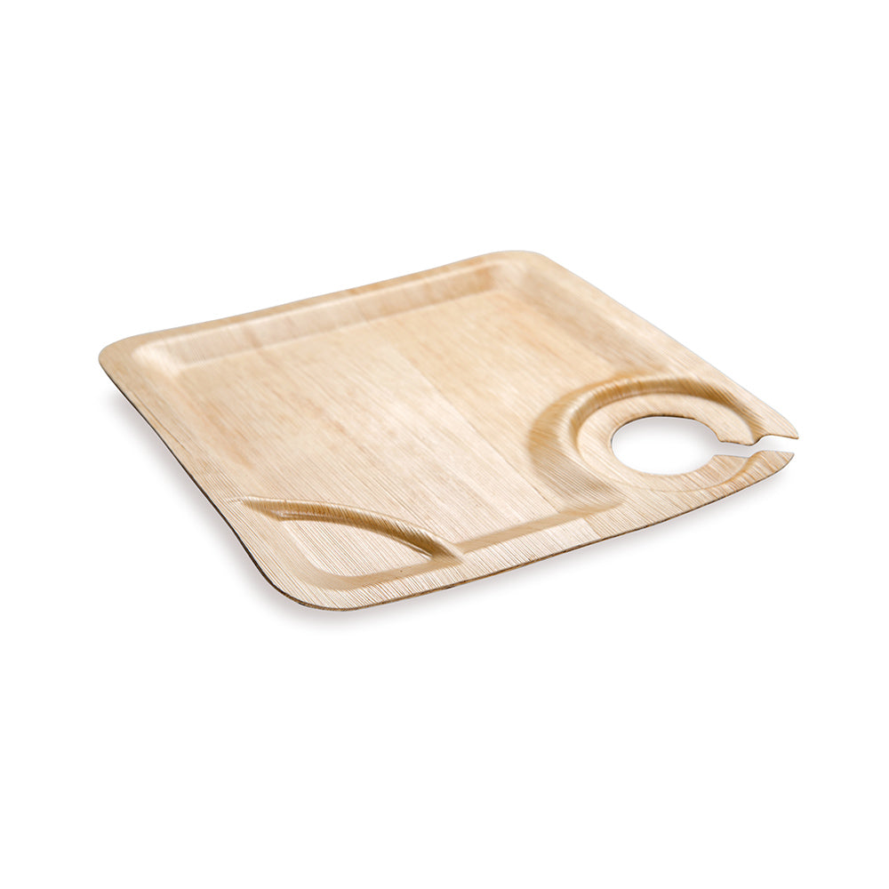 100 Square Natural 7" Bamboo Leaf Plate and Cup Holders and 100 Natural Bamboo Disposable Flatware Sets