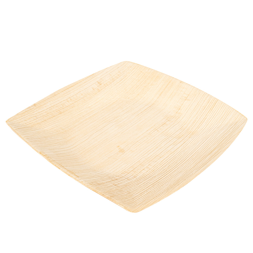 100 Midori Square 8" Natural Palm Leaf Large Plates and 100 Natural Bamboo Disposable Flatware Sets