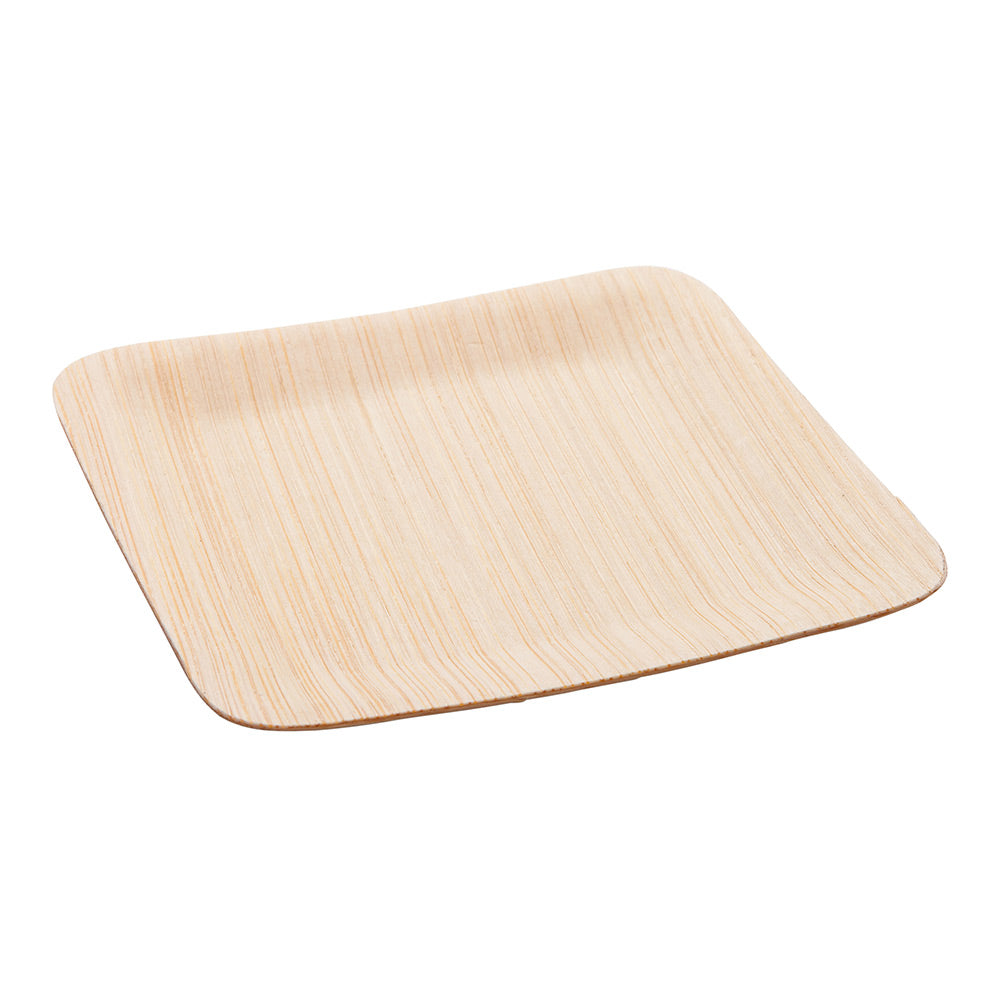 100 Square Natural 3.5" Bamboo Veneer Plates and 100 Natural Bamboo 3.5" Mini Spoons