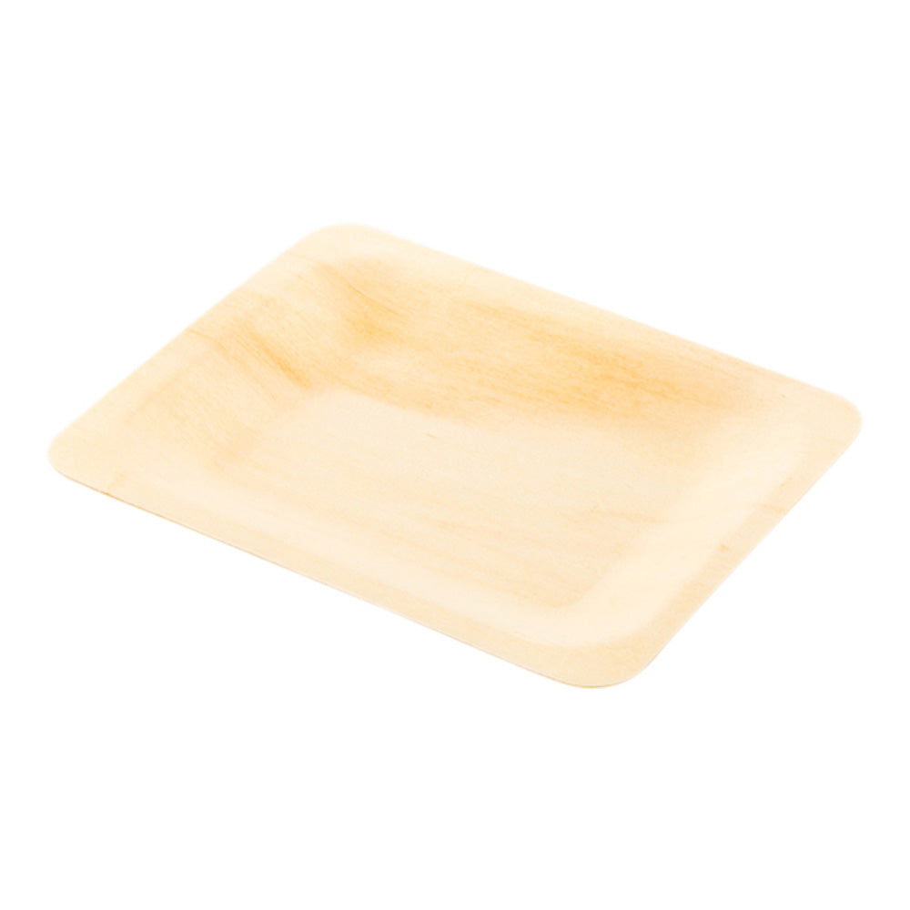 200 Rectangle Natural 4.75" Wood Plates and 200 Natural Bamboo 3.5" Mini Spoons