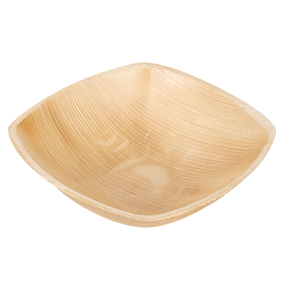 100 Midori 20 oz Square Natural Palm Leaf Large Bowls and 100 Natural Bamboo 3.5" Mini Spoons