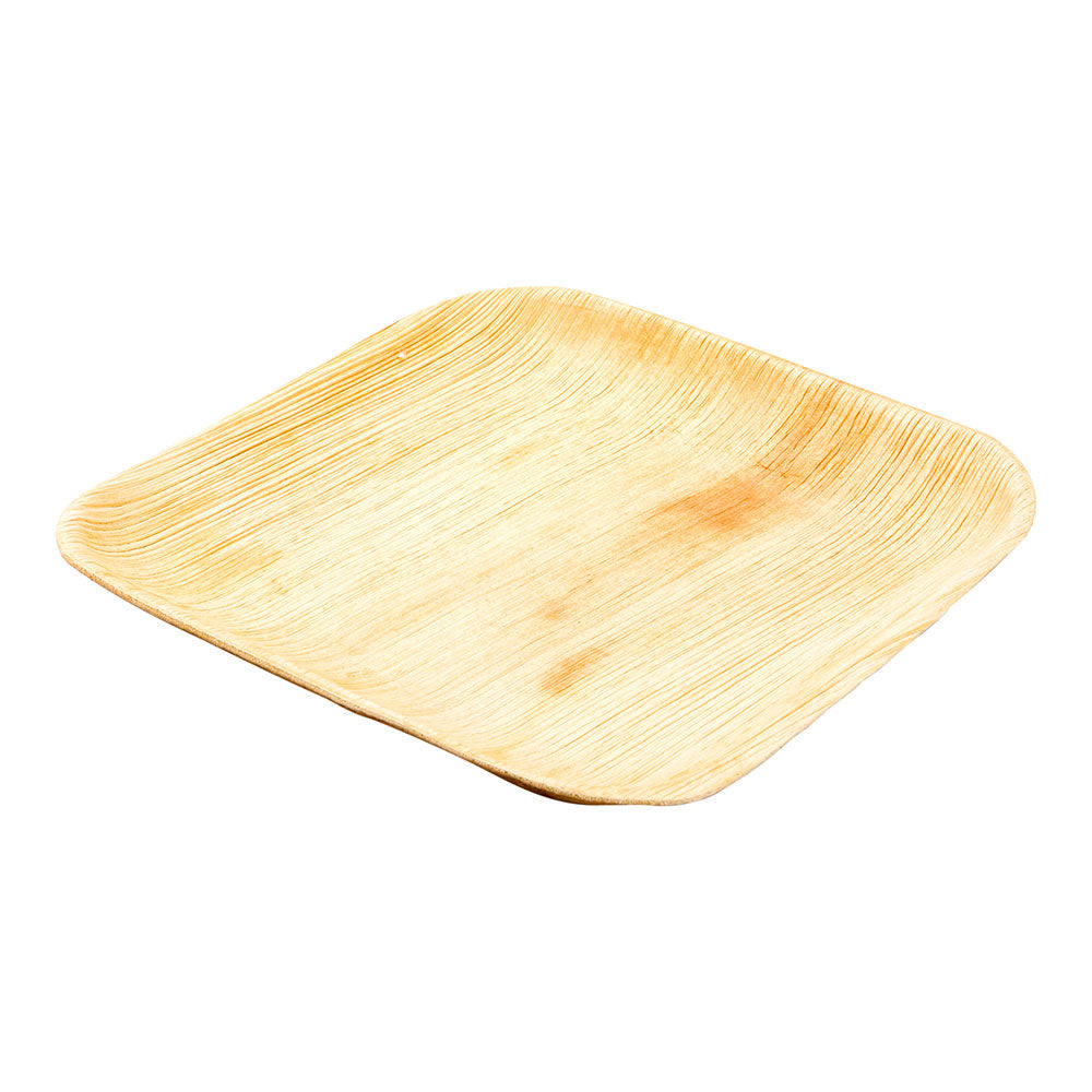 100 Indo Square 6" Natural Palm Leaf Plates and 100 Natural Bamboo 3.5" Mini Forks