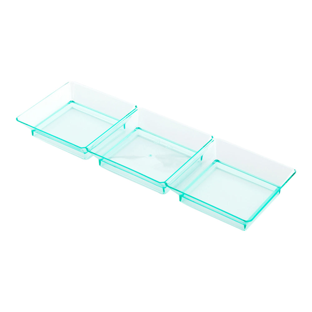 100 Rectangle Seagreen 7.5" Plastic Terzetto Mini Plates and 100 Silver Plastic 4" Mini Forks