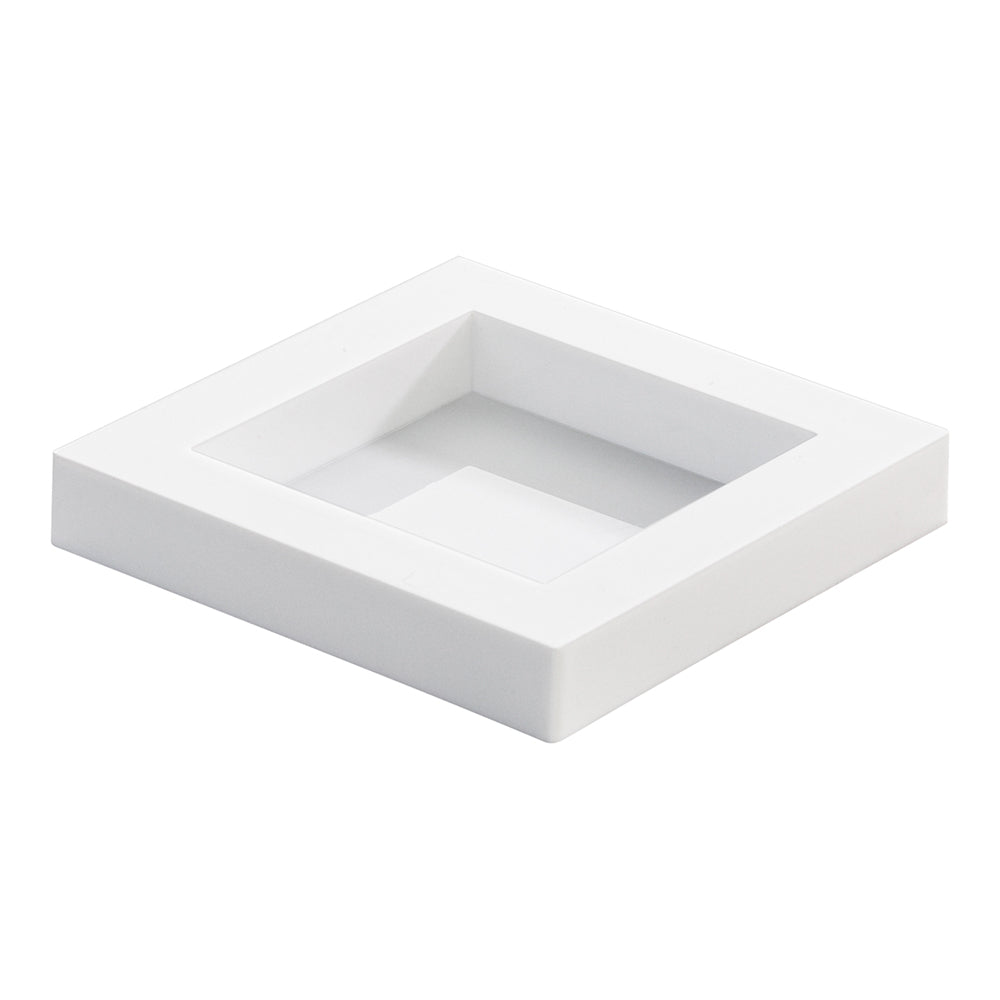 100 Square White 2.5" Plastic Mini Cubic Plates and 100 Silver Plastic 4" Mini Forks