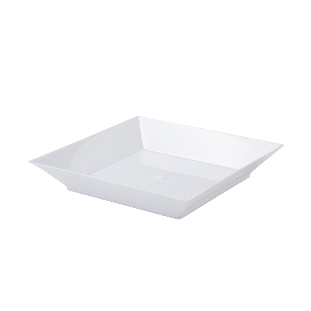 100 Square White 3.9" Plastic Small Modern Plates and 100 Silver Plastic 4" Mini Forks