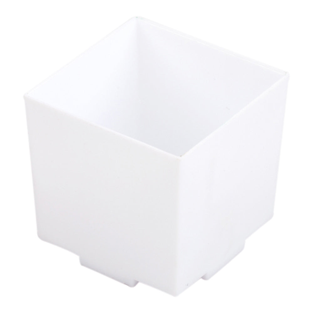 100 3 oz Square White Plastic Quadrato Cups and 100 Silver Plastic 4" Mini Forks