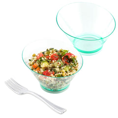 100 7 oz Round Seagreen Plastic Incline Bowls and 100 Silver Plastic 4