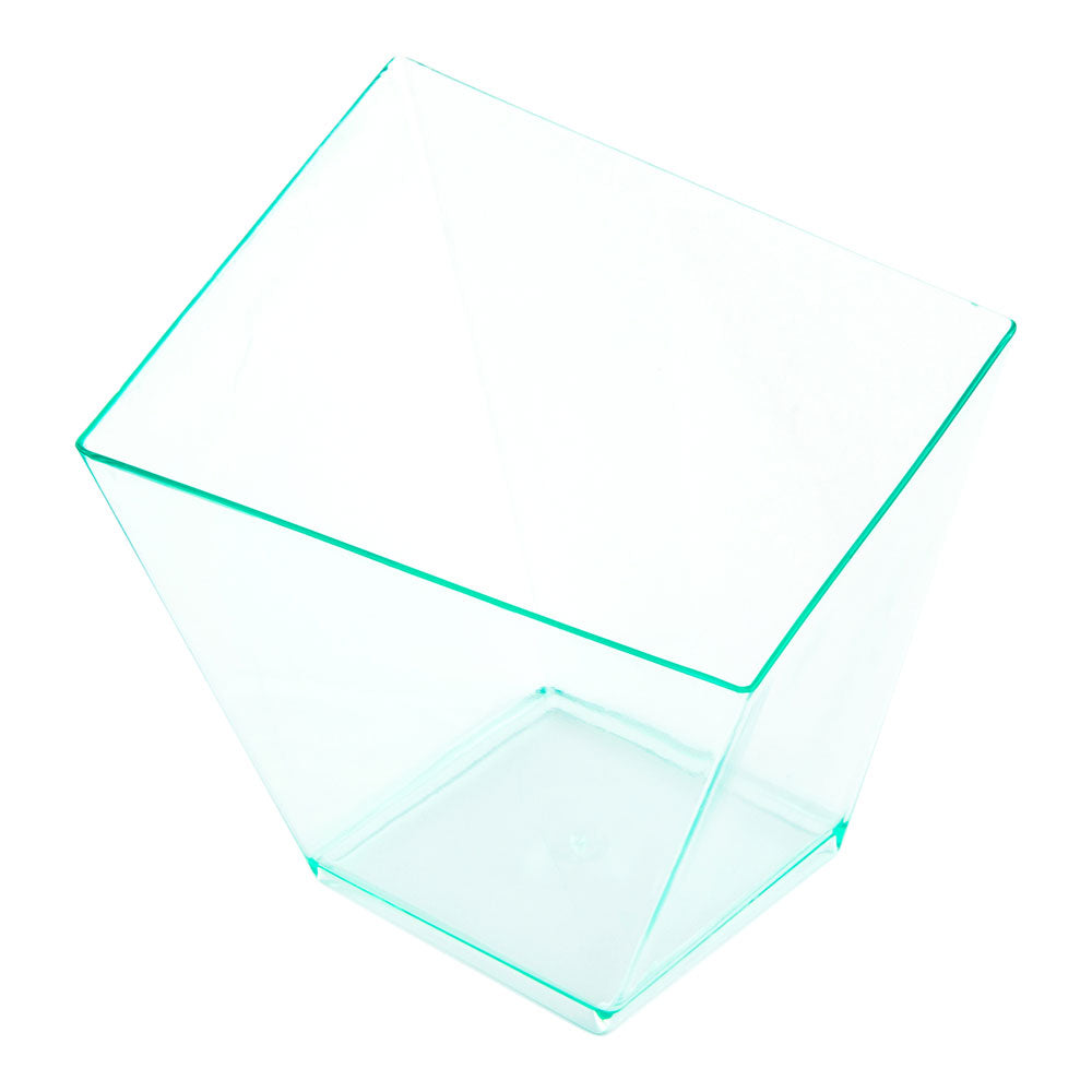 100 6 oz Square Seagreen Plastic Large Girata Dish and 100 Silver Plastic 4" Mini Forks