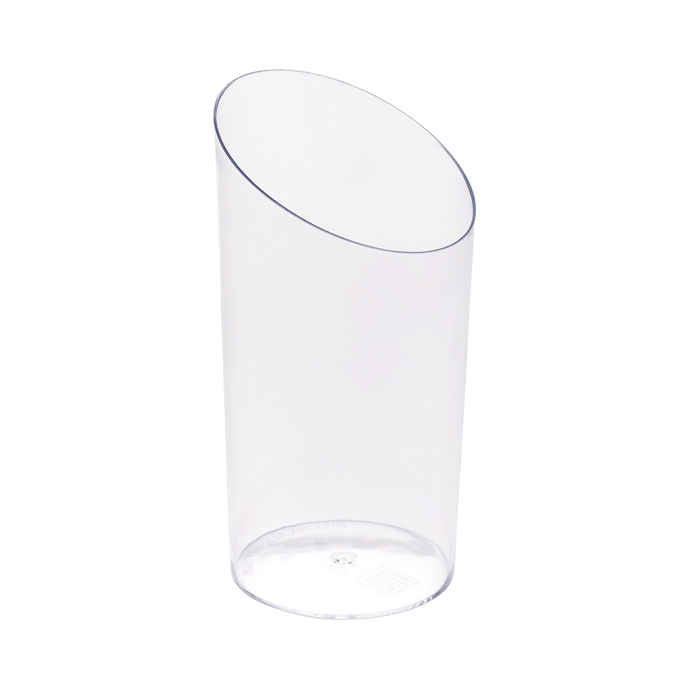 100 5 oz Round Clear Plastic Large Incline Tube Glass and 100 Silver Plastic 4" Mini Forks