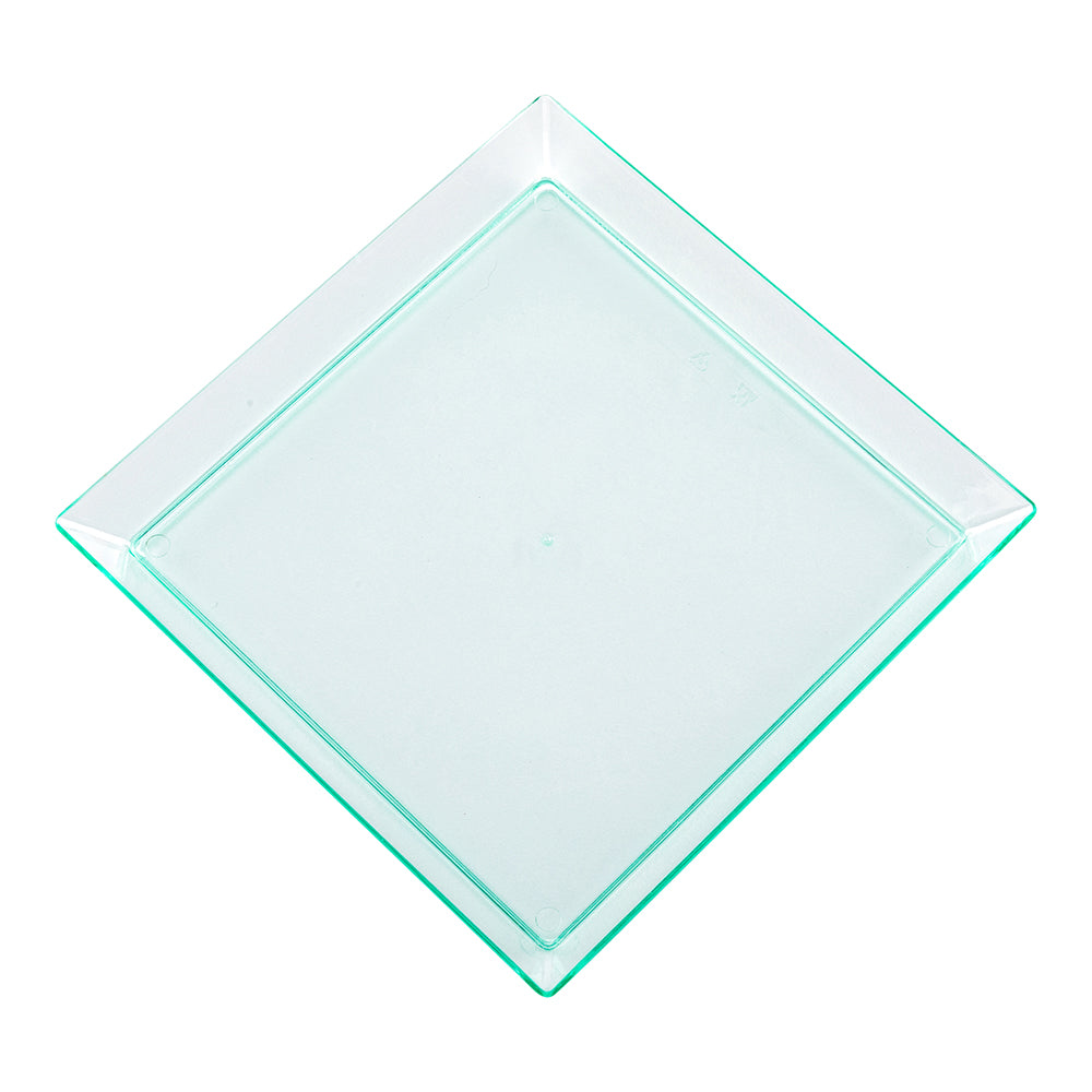 100 Square Seagreen 5" Plastic Medium Modern Plates and 100 Silver Plastic 4" Mini Spoons