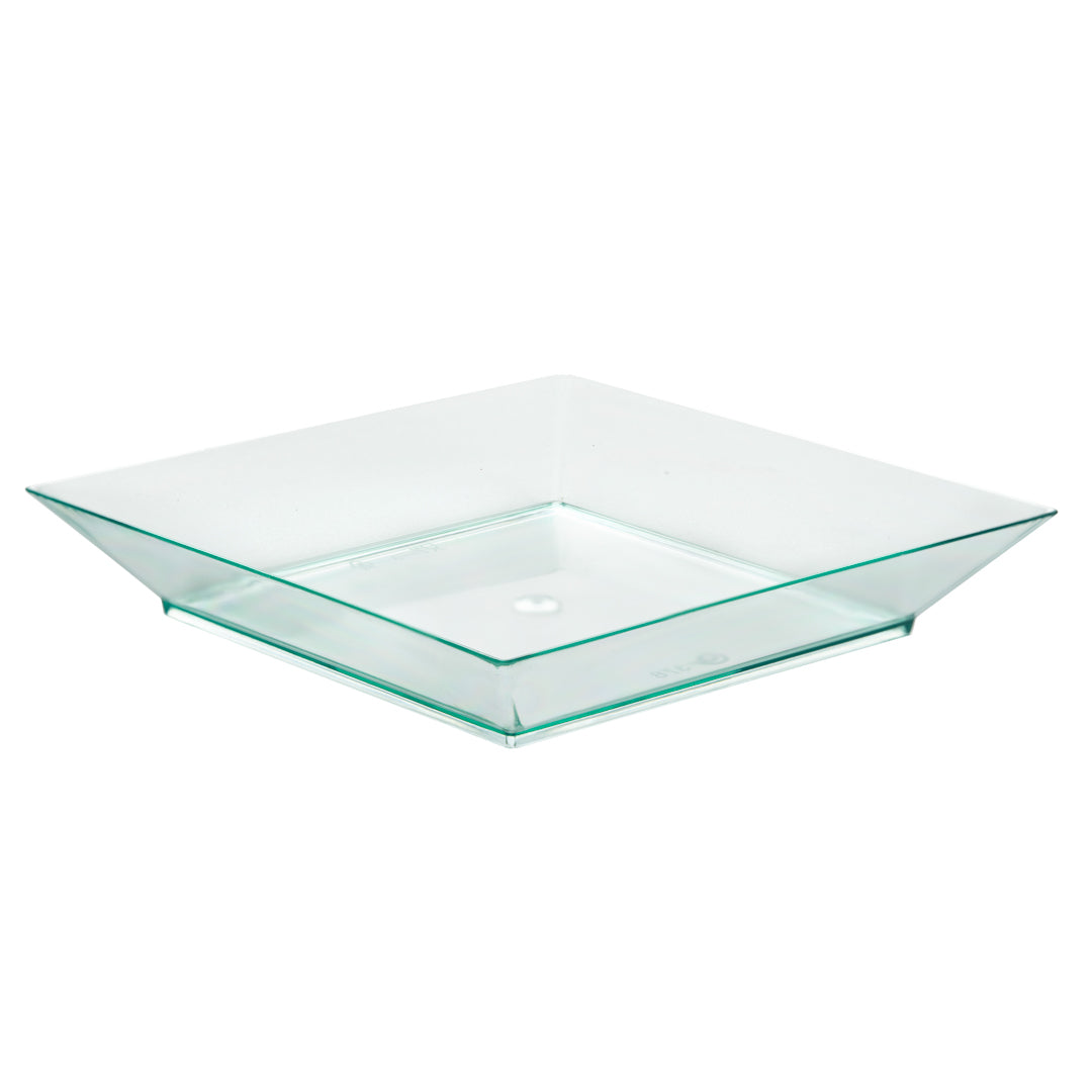 100 Square Seagreen 3.9" Plastic Small Modern Plates and 100 Silver Plastic 4" Mini Spoons