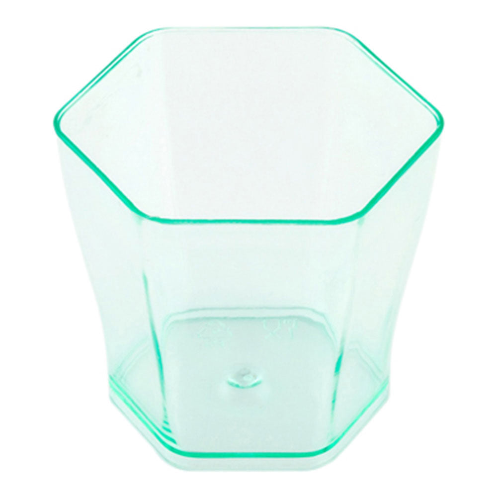 100 2 oz Hexagon Seagreen Plastic Glass and 100 Silver Plastic 4" Mini Spoons