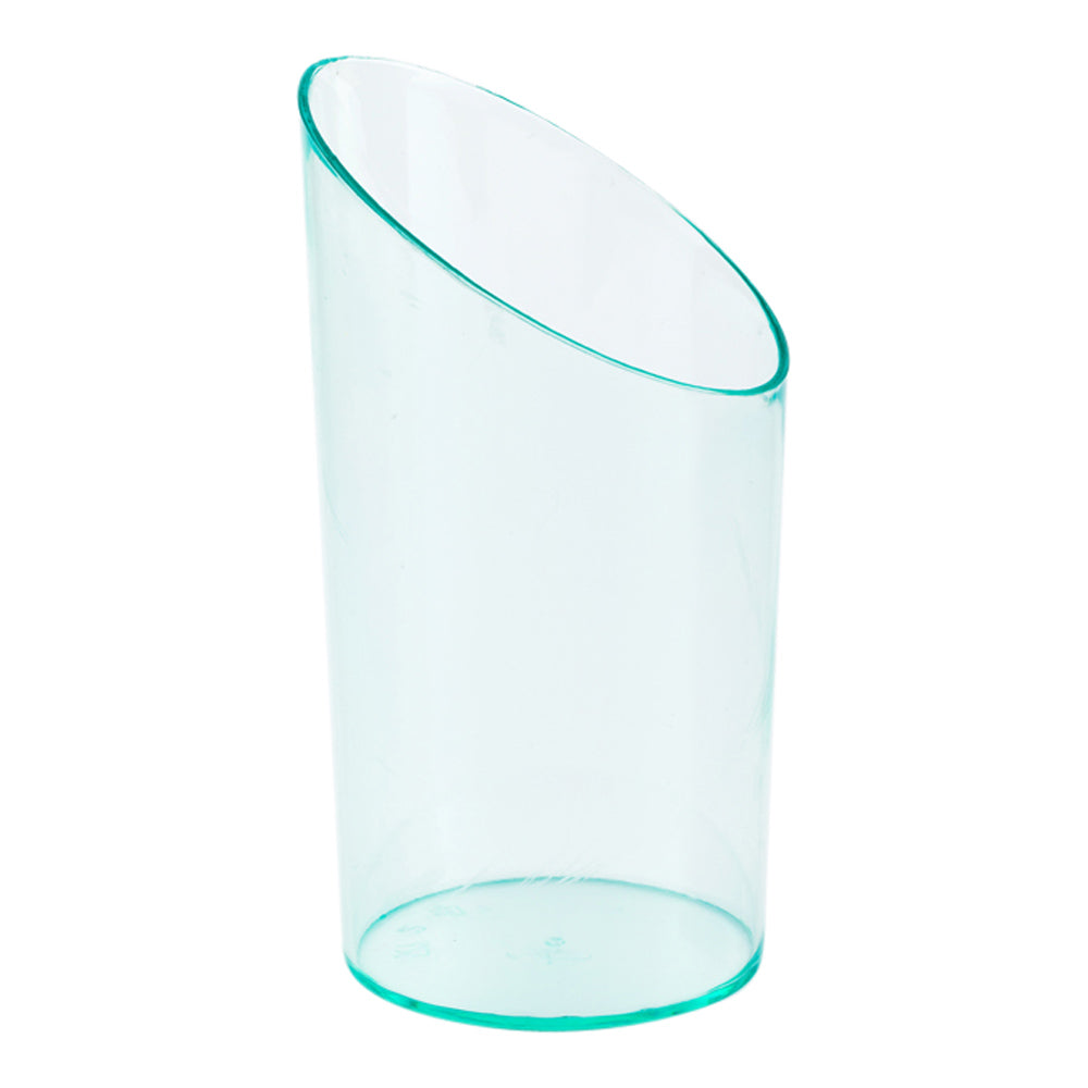 Bundle: 100 3 oz Round Seagreen Plastic Incline Shot Glass with 100 Silver Plastic 4" Mini Spoons