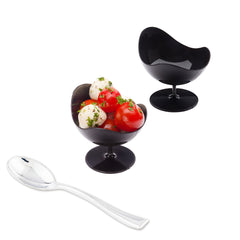 100 2 oz Round Black Plastic Ball Chairs and 100 Silver Plastic 4