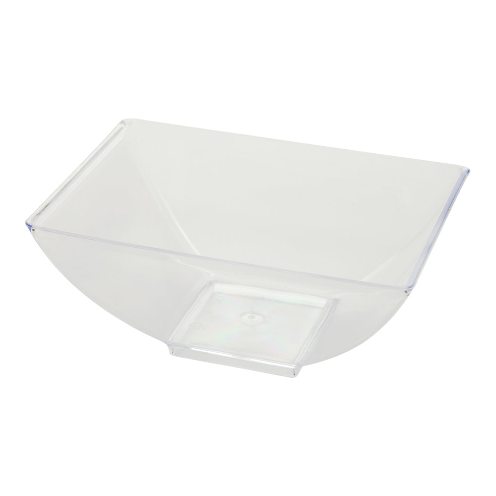 100 3 oz Rectangle Clear Plastic Small Architetto Bowls and 100 Silver Plastic 4" Mini Spoons