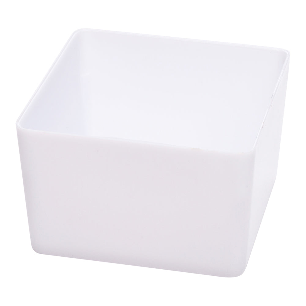 100 2 oz Square White Plastic Short Quadrato Cups and 100 Silver Plastic 4" Mini Spoons