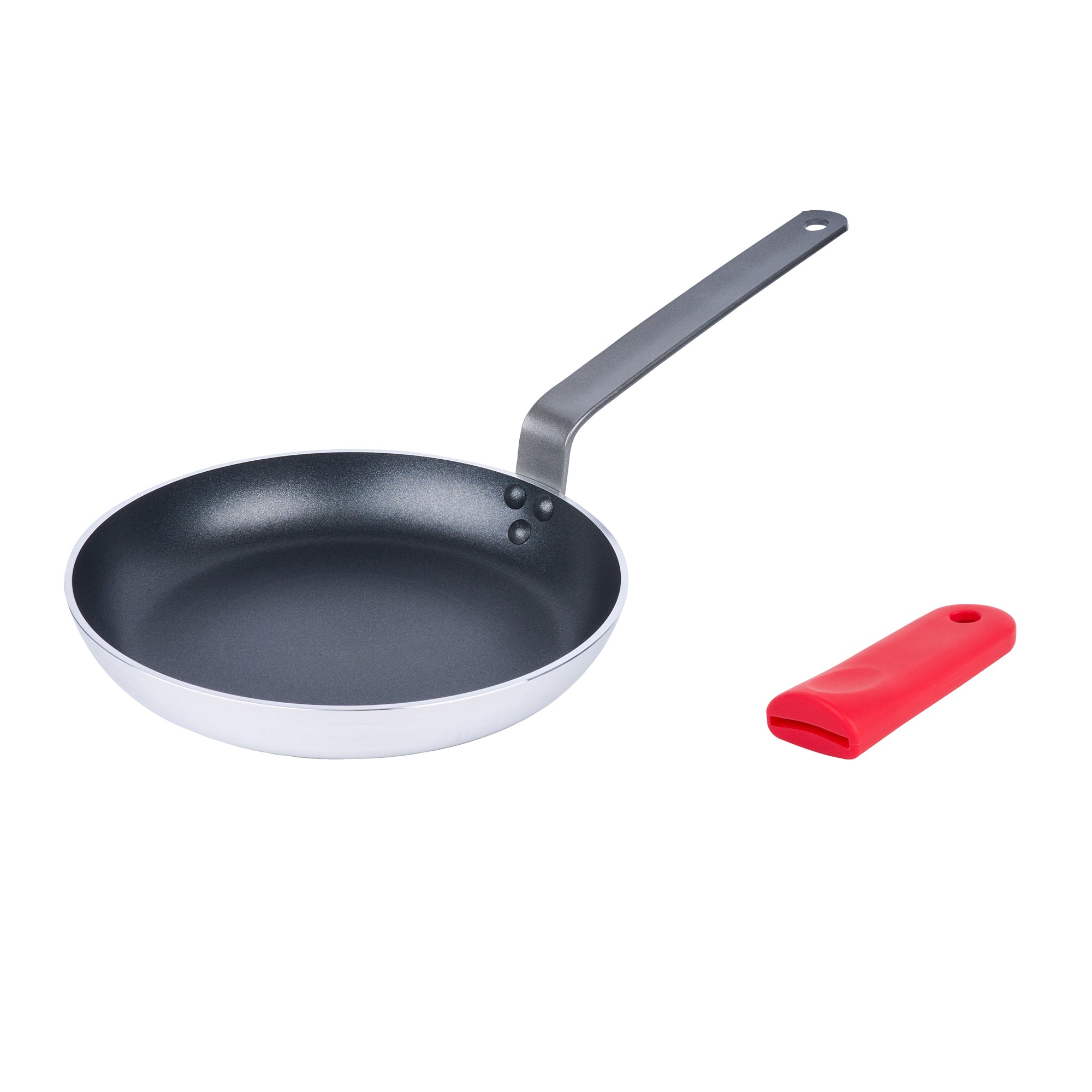 Met Lux 1 Aluminum 10" Induction Ready Fry Pan and 1 Red Silicone Pan Handle Sleeve