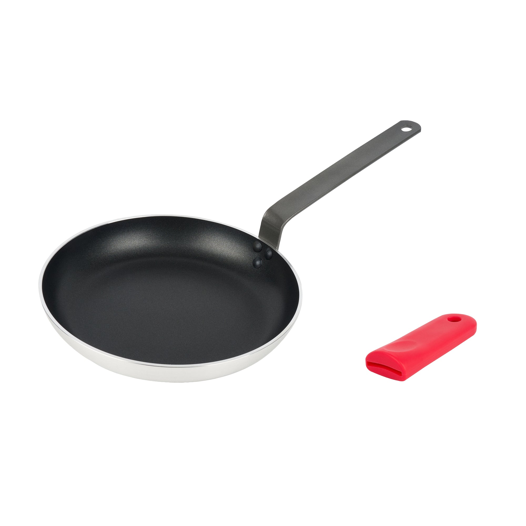 Met Lux 1 Aluminum 11" Induction Ready Fry Pan and 1 Red Silicone Pan Handle Sleeve