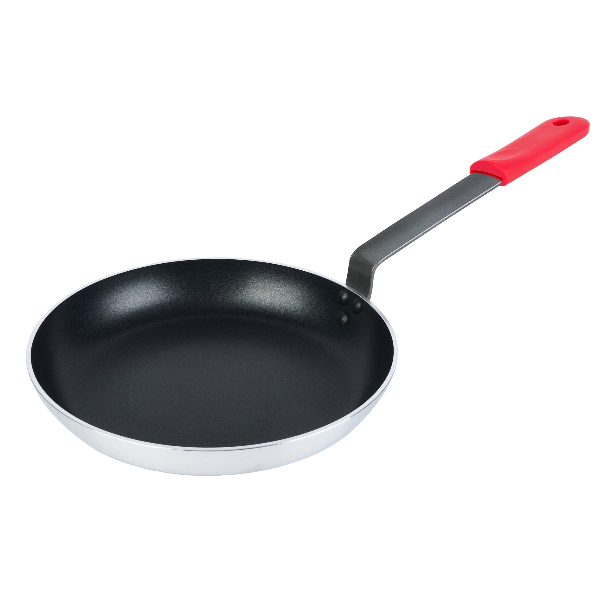 Met Lux 6 Aluminum 12" Induction Ready Fry Pans and 6 Red Silicone Pan Handle Sleeves