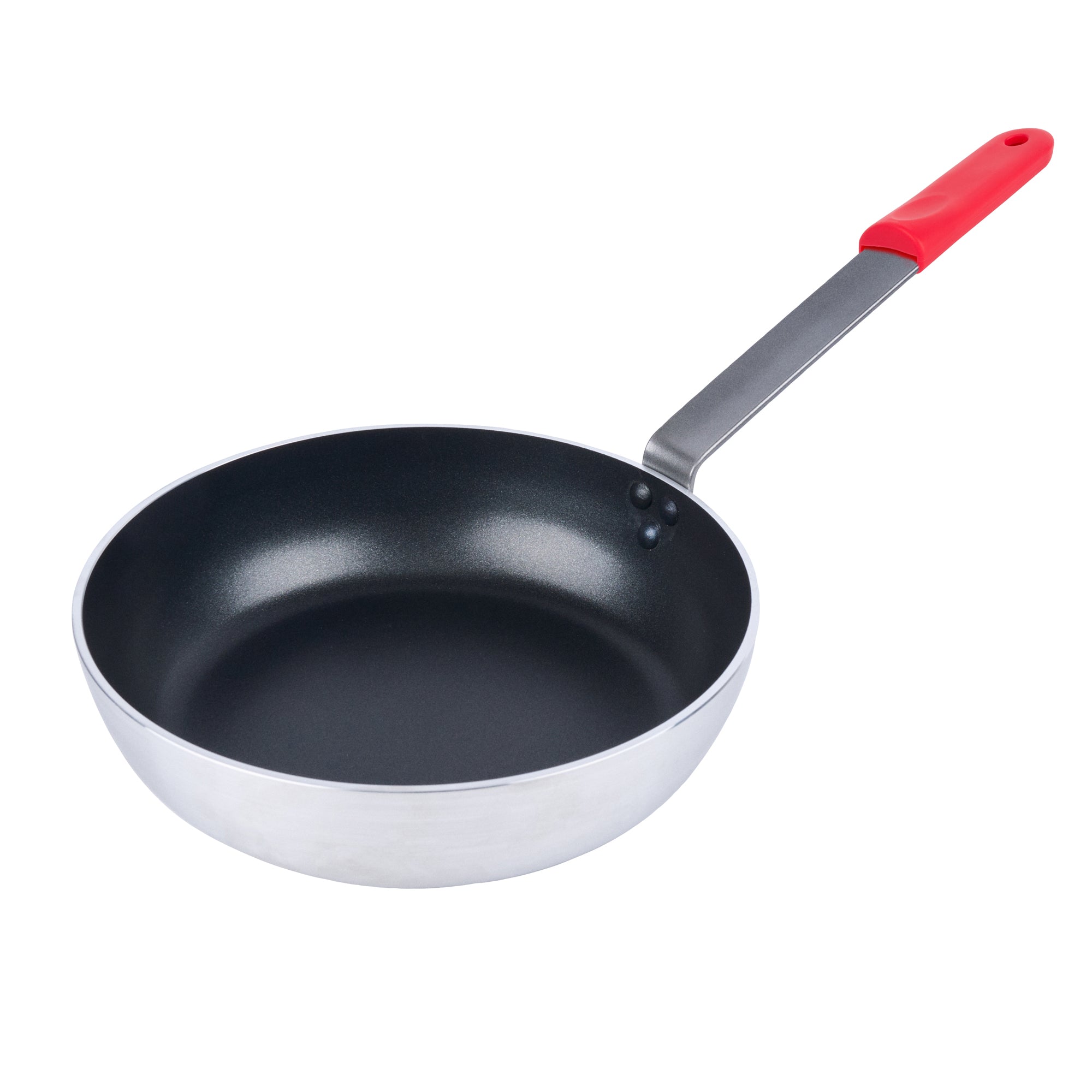 Met Lux 6 Aluminum 11" Induction Ready Deep Fry Pans and 6 Red Silicone Pan Handle Sleeves