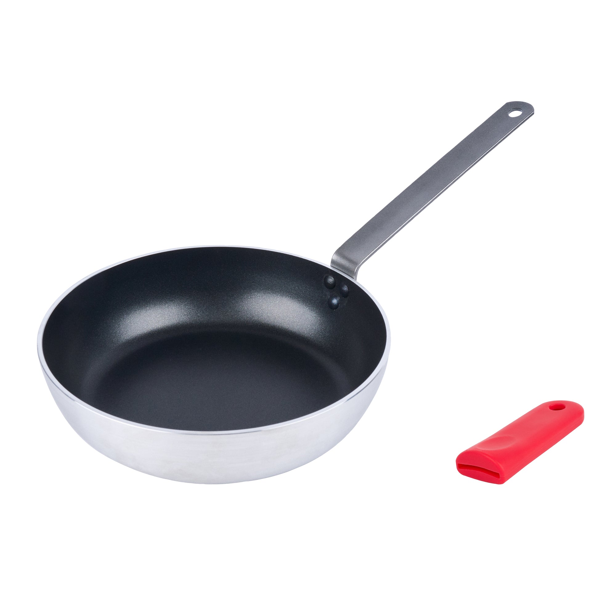 Met Lux 1 Aluminum 11" Induction Ready Deep Fry Pan and 1 Red Silicone Pan Handle Sleeve