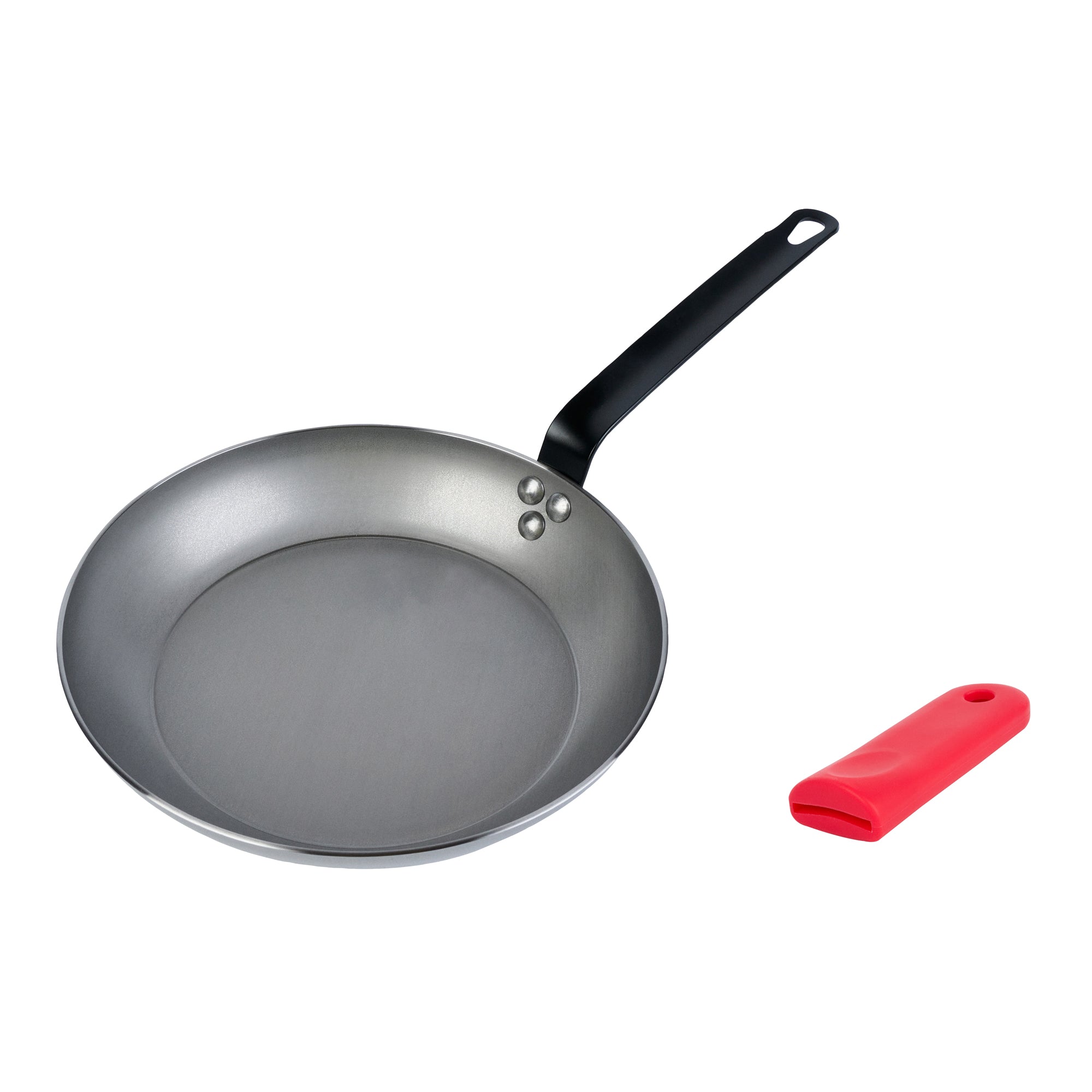 Met Lux 1 Carbon Steel 11" Non-Stick Fry Pan and 1 Red Silicone Pan Handle Sleeve