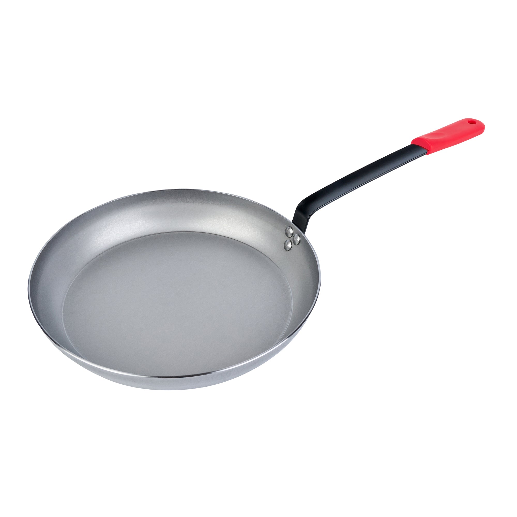 Met Lux 6 Carbon Steel 12" Non-Stick Fry Pans and 6 Red Silicone Pan Handle Sleeves