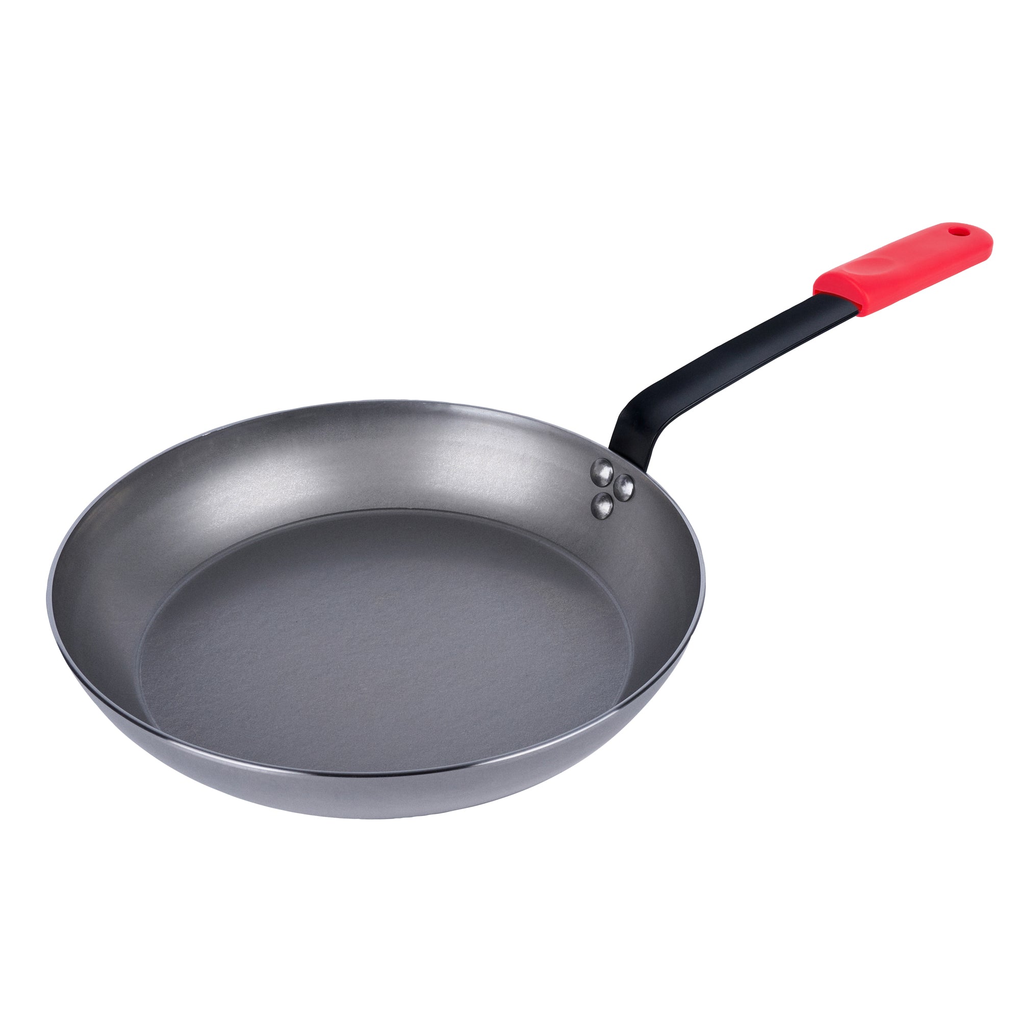 Met Lux 1 Carbon Steel 13" Non-Stick Fry Pan and 1 Red Silicone Pan Handle Sleeve