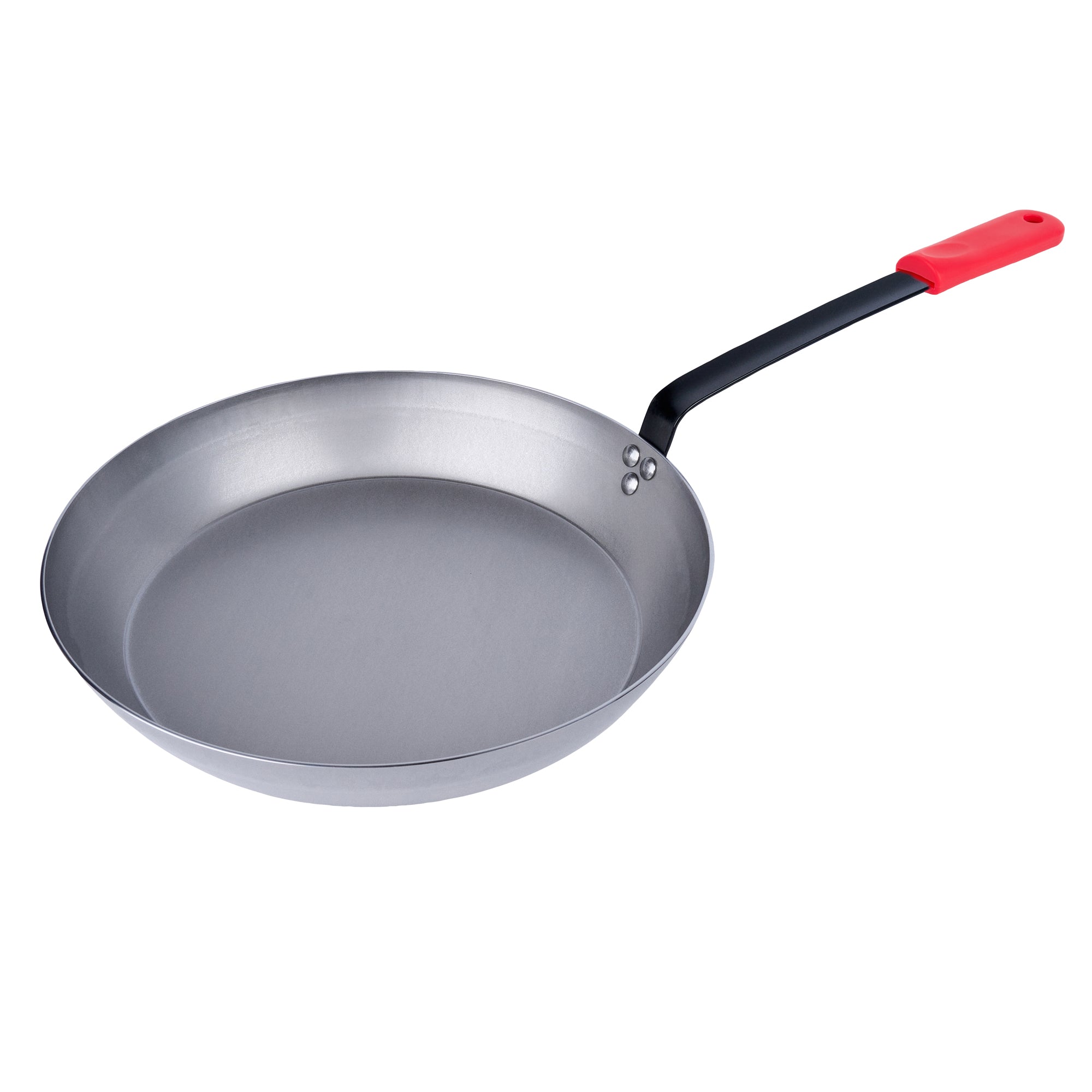 Met Lux 6 Carbon Steel 16" Non-Stick Fry Pans and 6 Red Silicone Pan Handle Sleeves