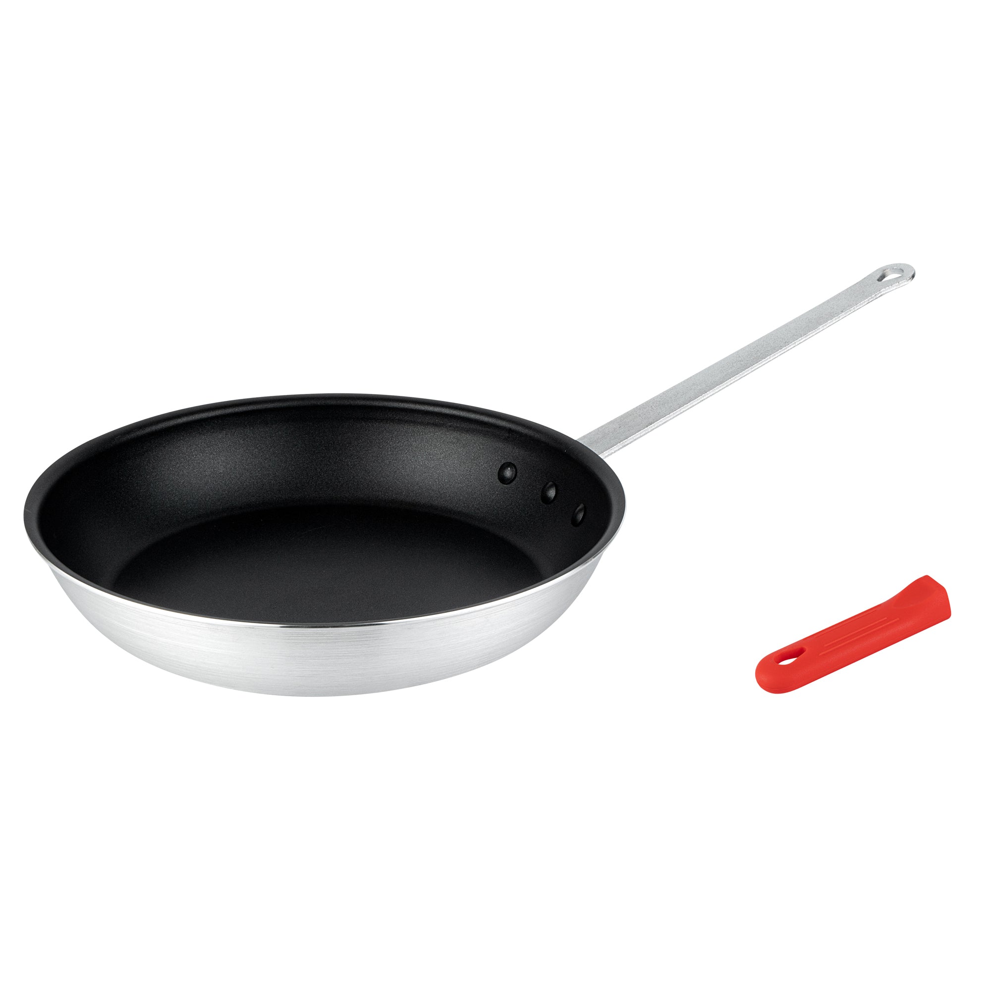 Met Lux 1 Aluminum 14" Non-Stick Fry Pan and 1 Red Silicone Pan Handle Sleeve