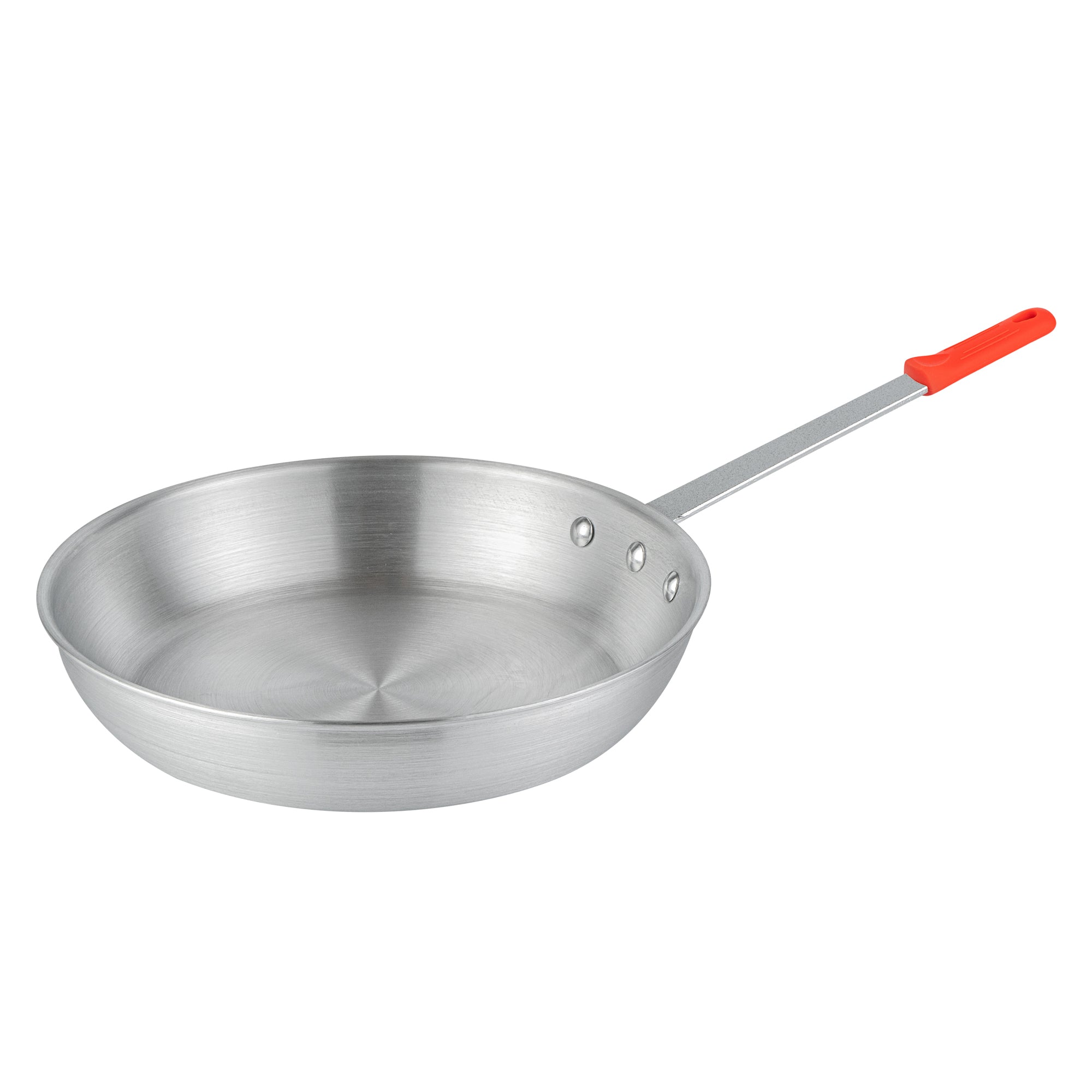 Met Lux 6 Aluminum 12" Fry Pans and 6 Red Silicone Pan Handle Sleeves