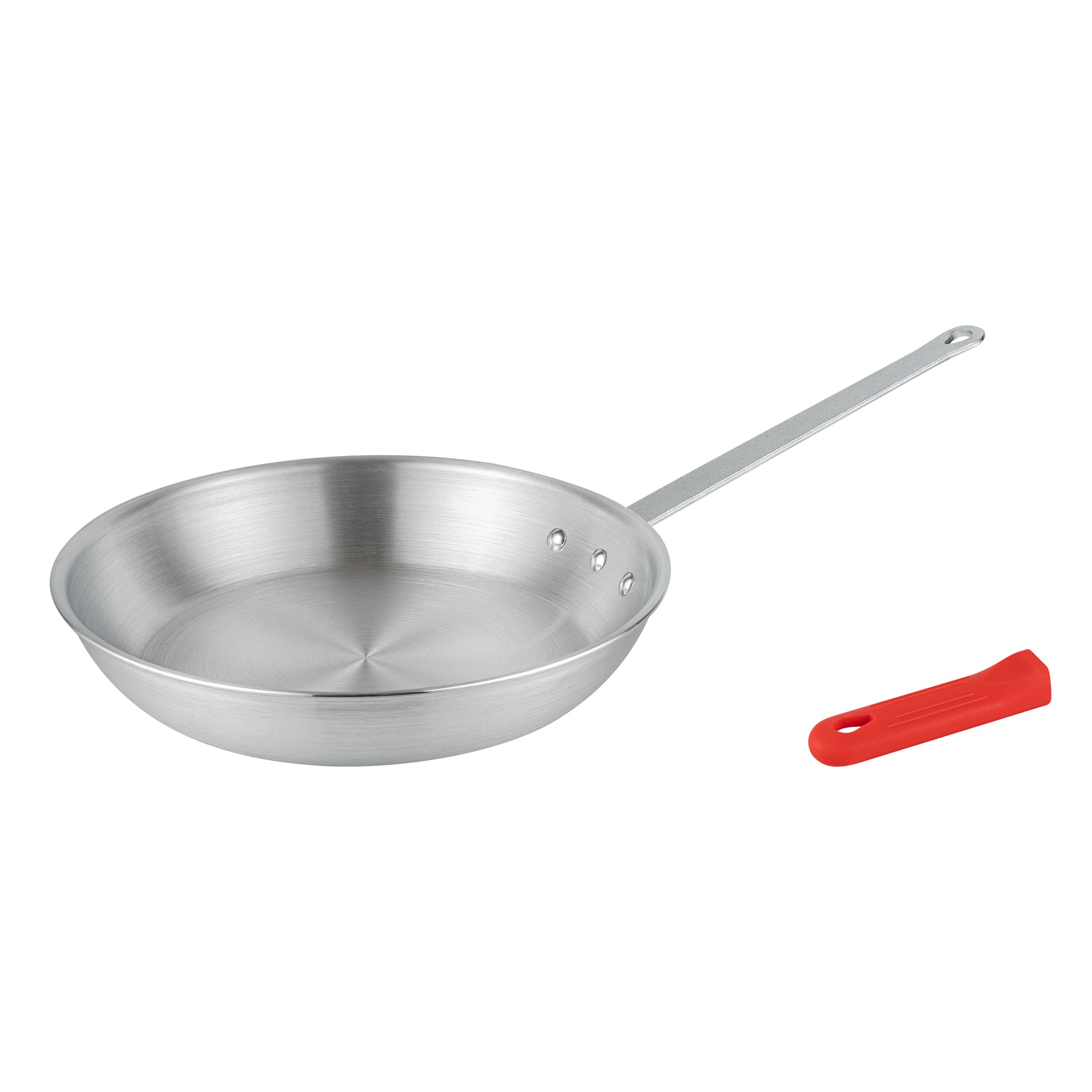 Met Lux 1 Aluminum 14" Fry Pan and 1 Red Silicone Pan Handle Sleeve