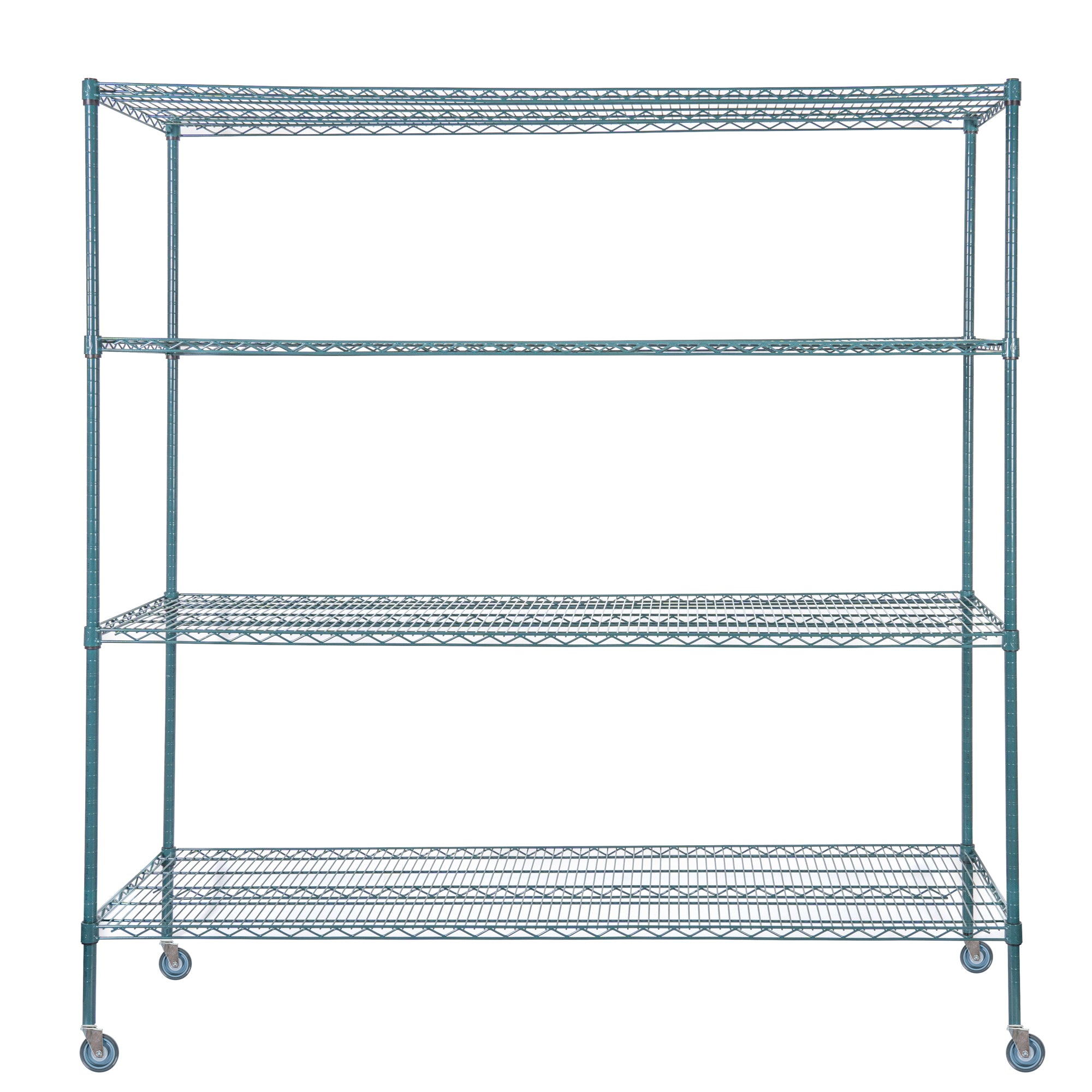 RW Base 4-Tier NSF Green Epoxy Shelving Unit - and 24" x 72" Shelves, 74" Posts and Casters