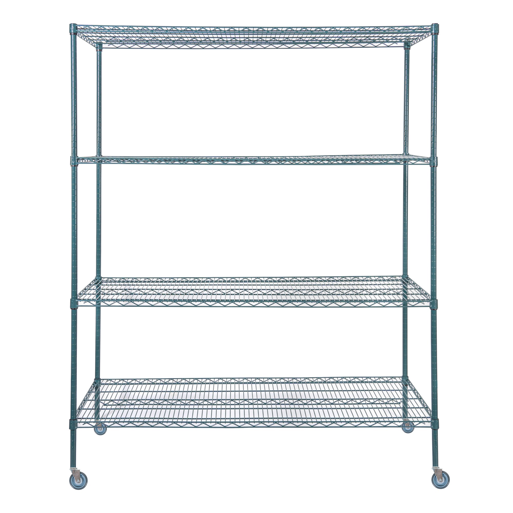 RW Base 4-Tier NSF Green Epoxy Shelving Unit - and 24" x 60" Shelves, 74" Posts and Casters