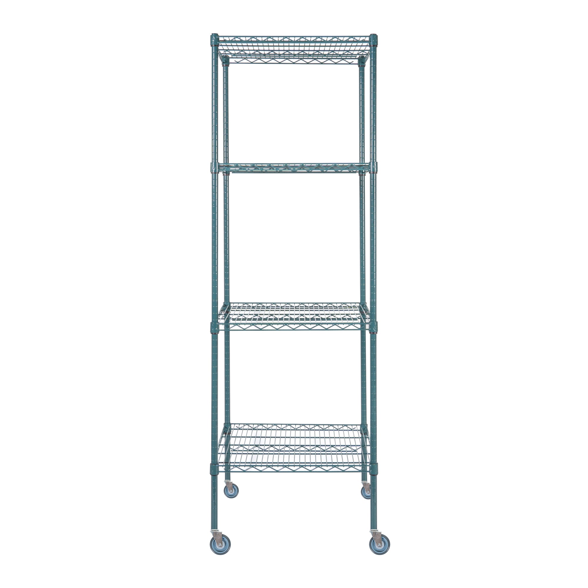 RW Base 4-Tier NSF Green Epoxy Shelving Unit - and 24" x 24" Shelves, 74" Posts and Casters