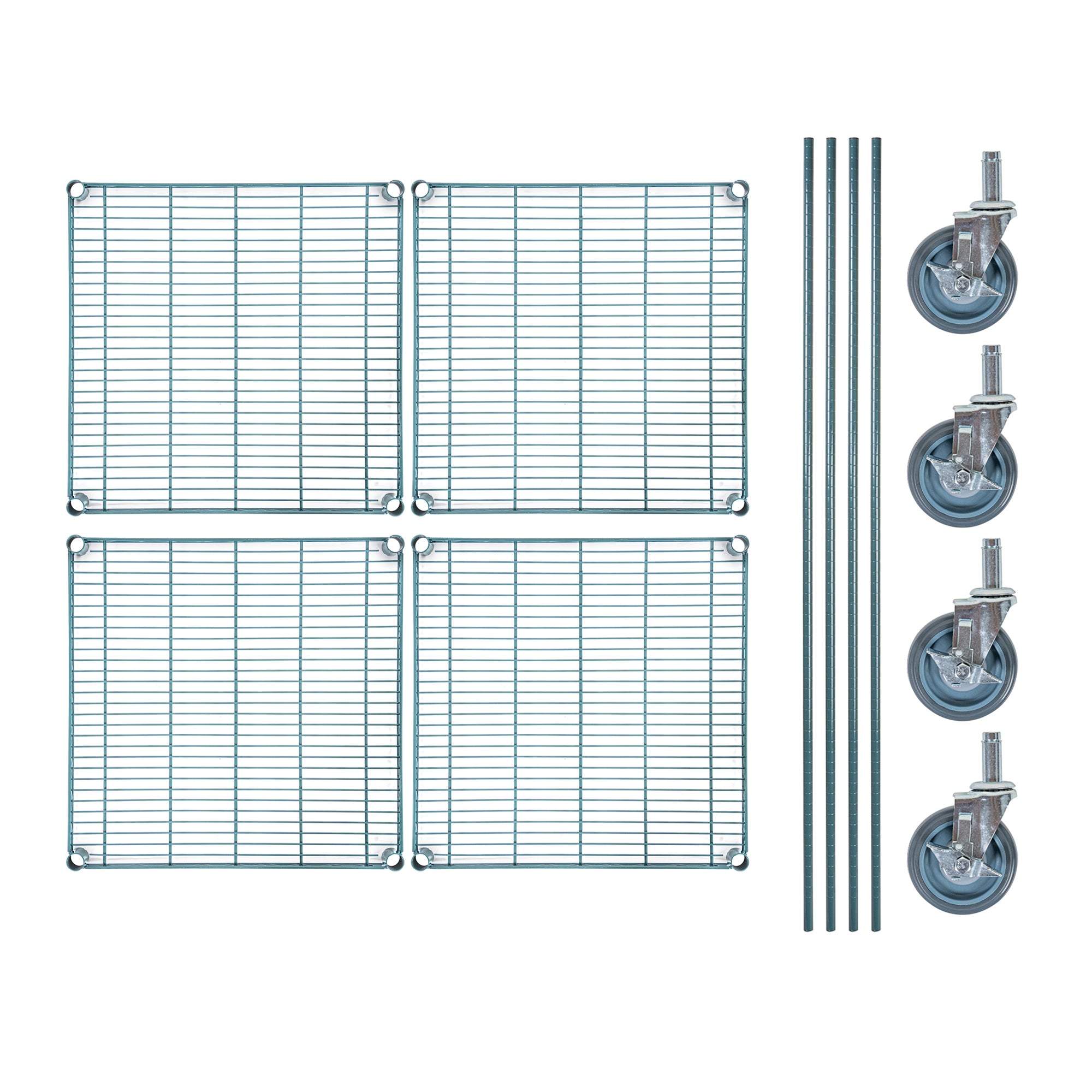 RW Base 4-Tier NSF Green Epoxy Shelving Unit - and 24" x 24" Shelves, 74" Posts and Casters