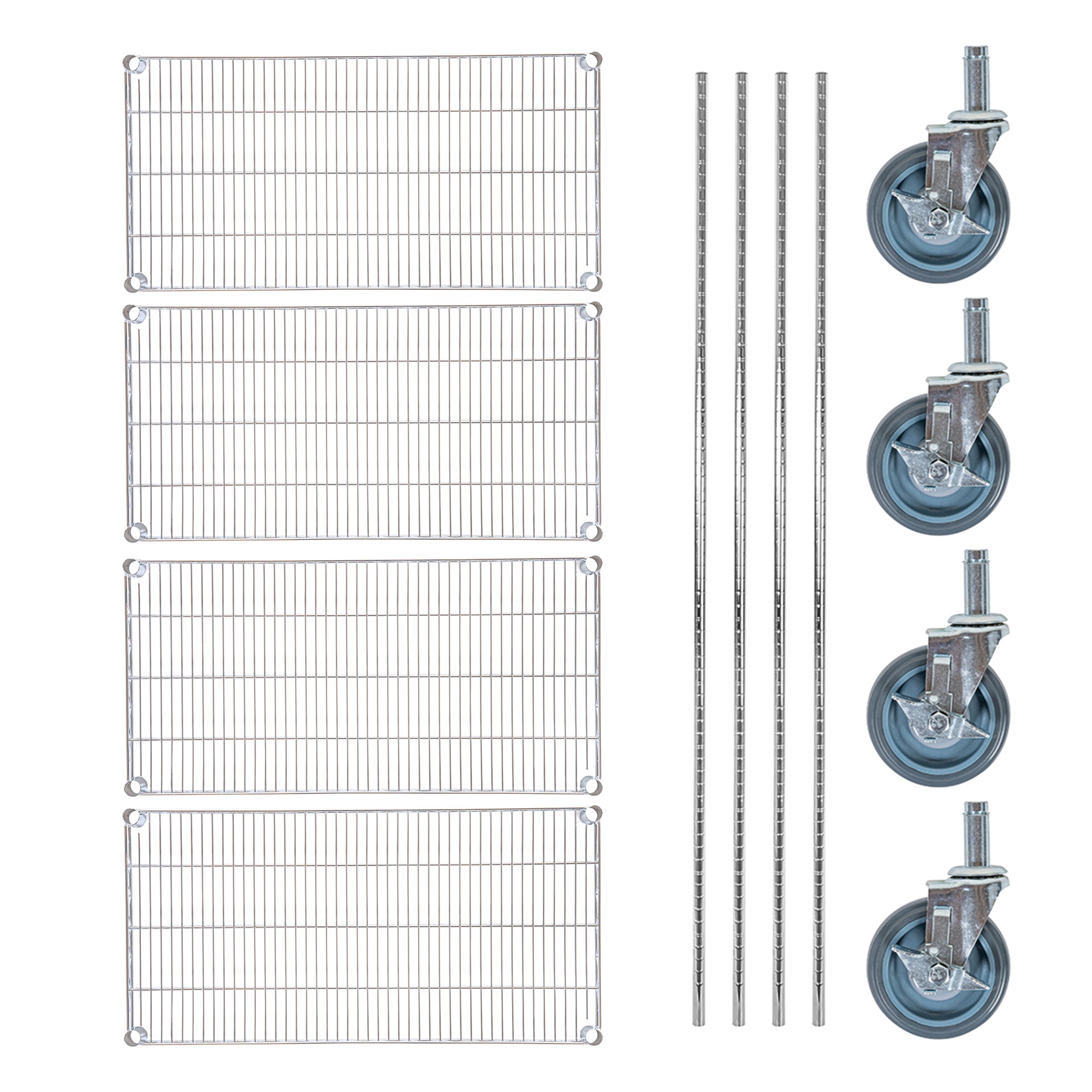 RW Base 4-Tier NSF Chrome Shelving Unit - and 18" x 36" Shelves, 74" Posts and Casters