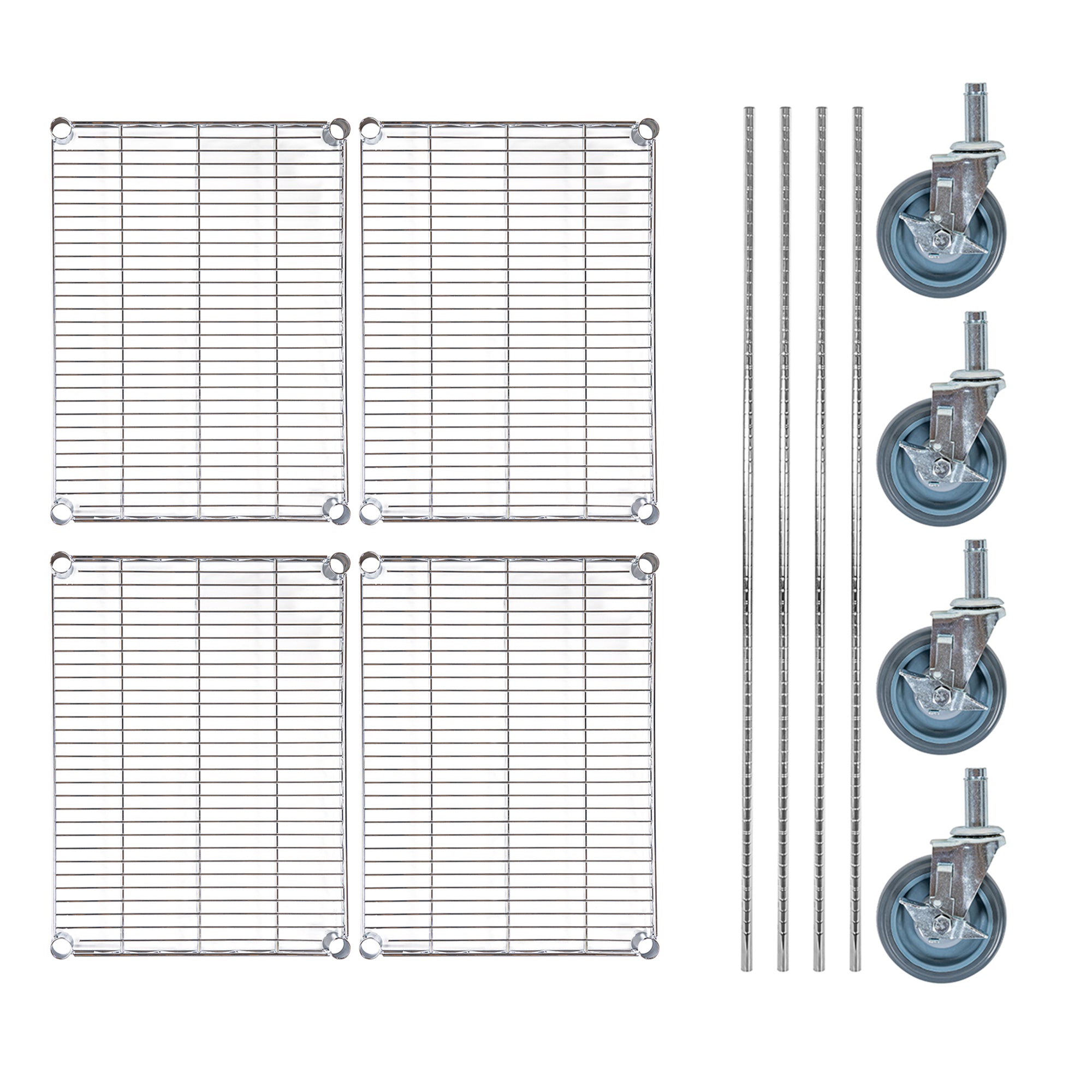 RW Base 4-Tier NSF Chrome Shelving Unit - and 18" x 24" Shelves, 74" Posts and Casters