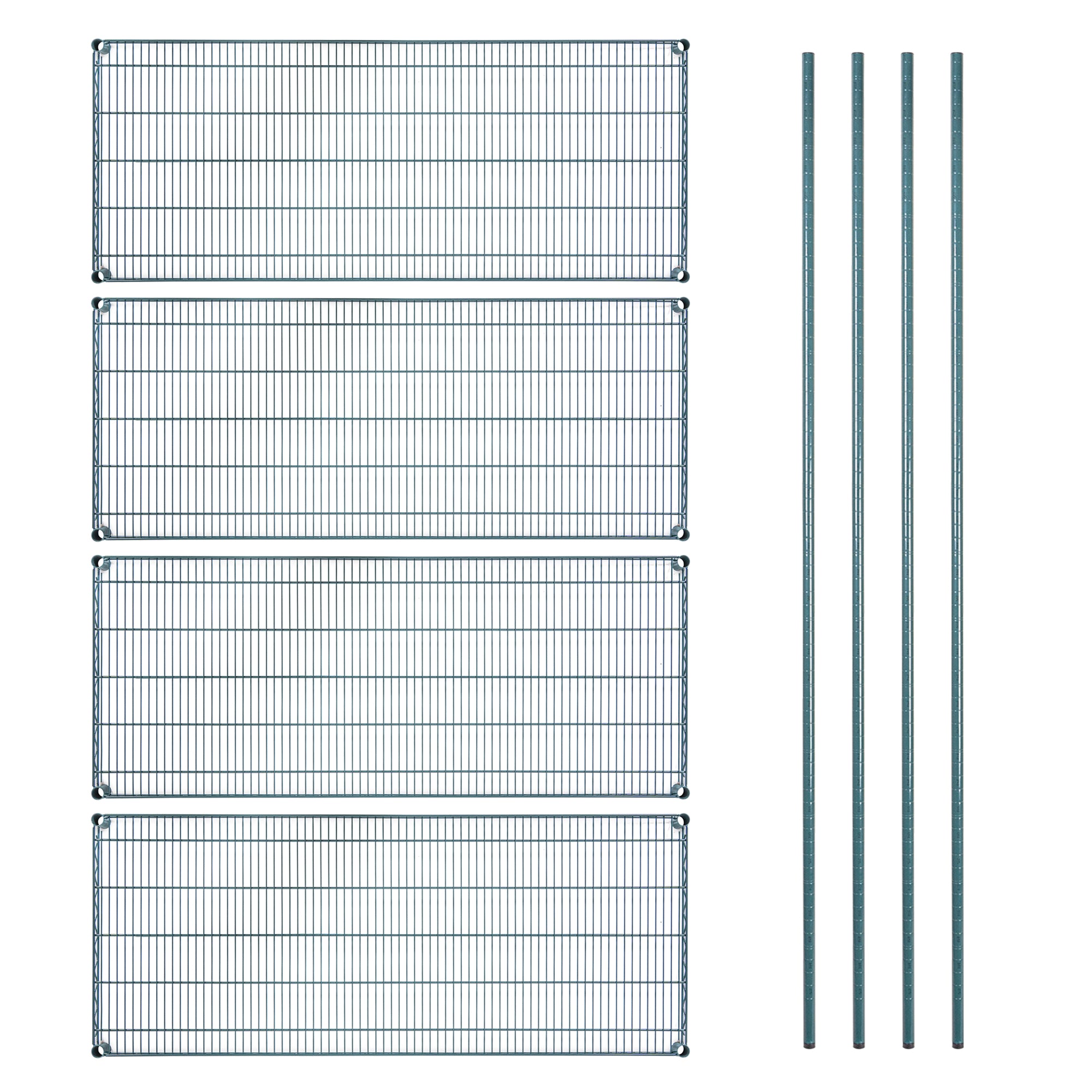 RW Base 4-Tier NSF Green Epoxy Shelving Unit - and 24" x 60" Shelves and 74" Posts