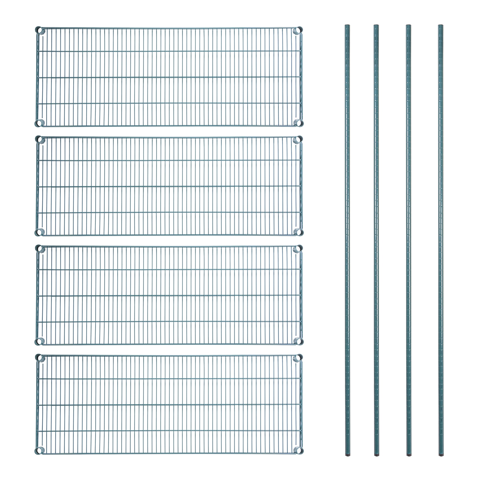 RW Base 4-Tier NSF Green Epoxy Shelving Unit - and 18" x 48" Shelves and 74" Posts