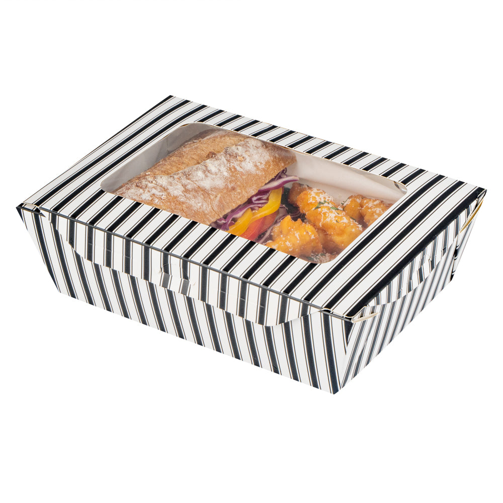 Custom Cafe Vision 57 oz Rectangle White Paper Extra Large Bio Lunch Box - Bon Appétit - 8" x 5 1/2" x 2 1/2" - 200 count box