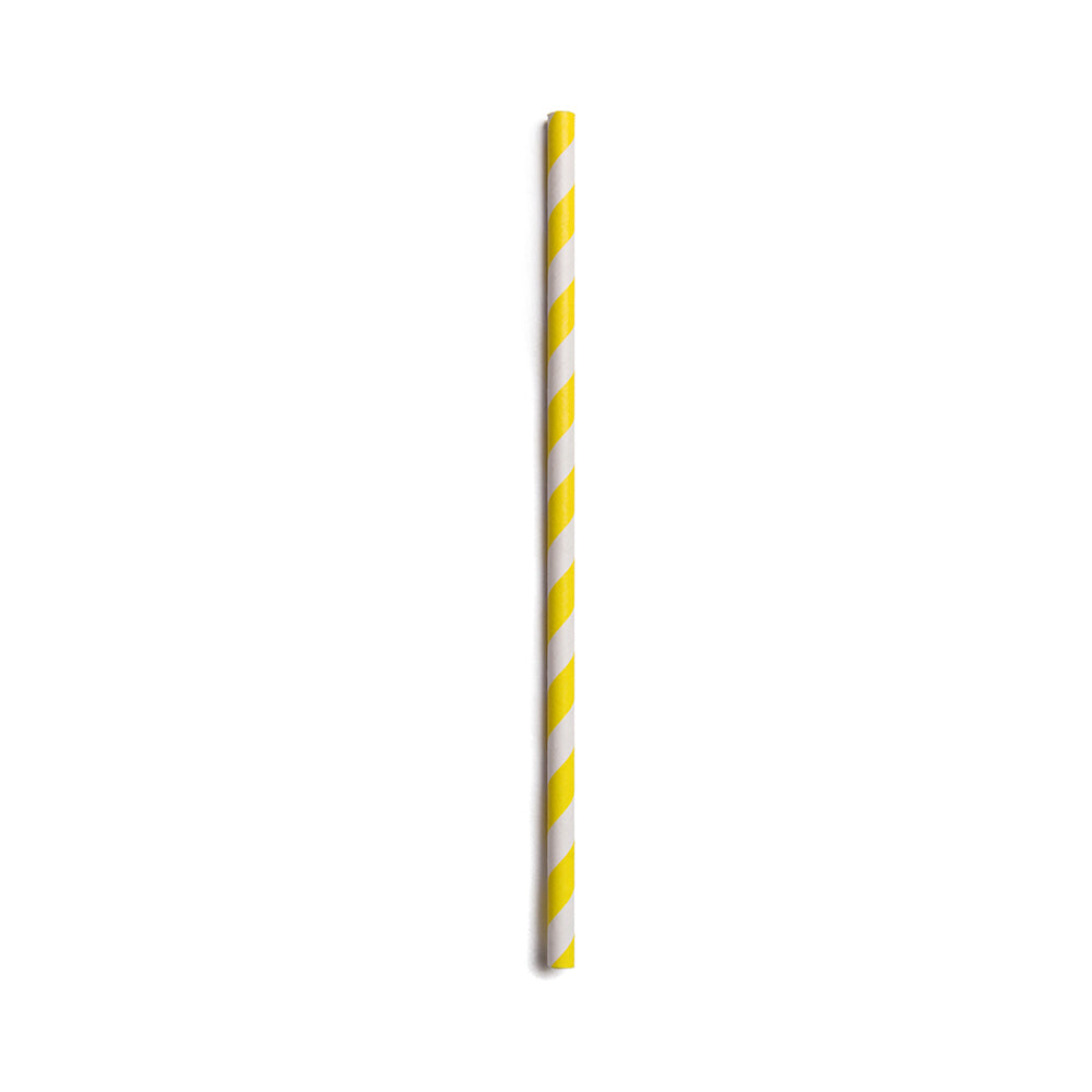 Yellow Paper Straw - Spirals, Biodegradable, 6mm - 7 3/4" - 100 count box