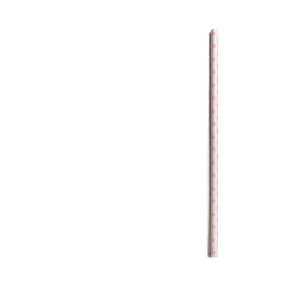 Pink Paper Straw - Polka Dots, Biodegradable, 6mm - 7 3/4" - 100 count box