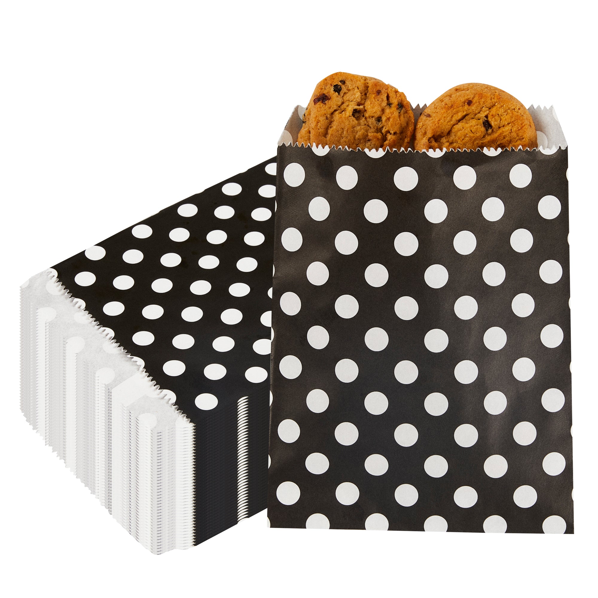 Rectangle Black Paper Bag - Polka Dots - 7" x 5" - 100 count box