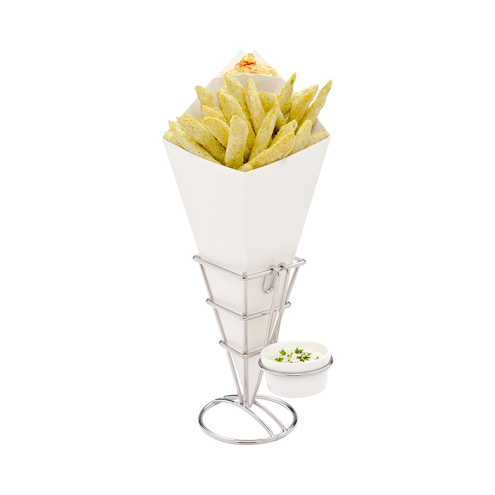 Cone Tek White Paper Food Cone - with Dipping Pocket - 11" x 6 1/2" - 100 count box