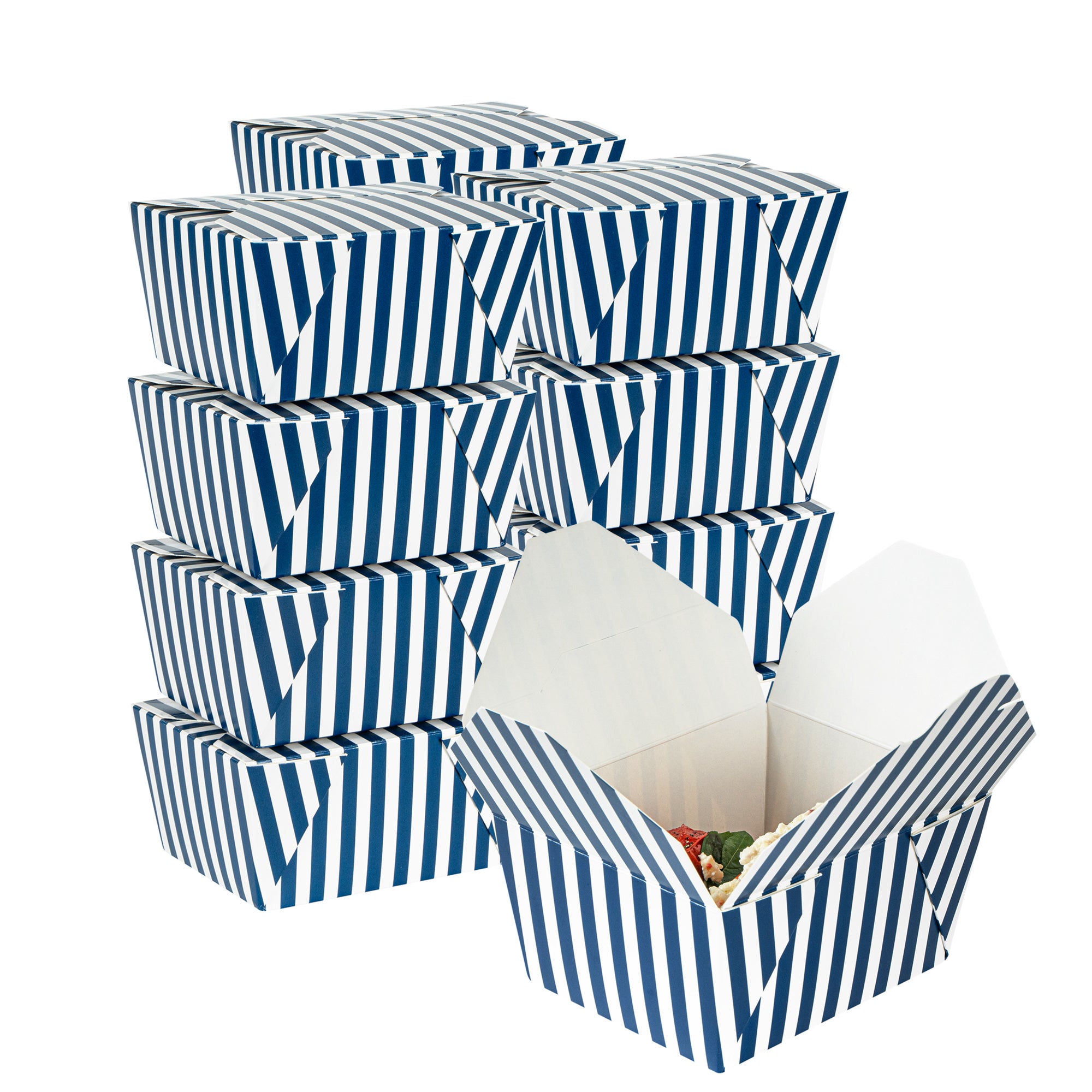 Bio Tek 30 oz Rectangle Blue and White Stripe Paper #1 Bio Box Take Out Container - 5" x 4" x 2 1/2" - 200 count box