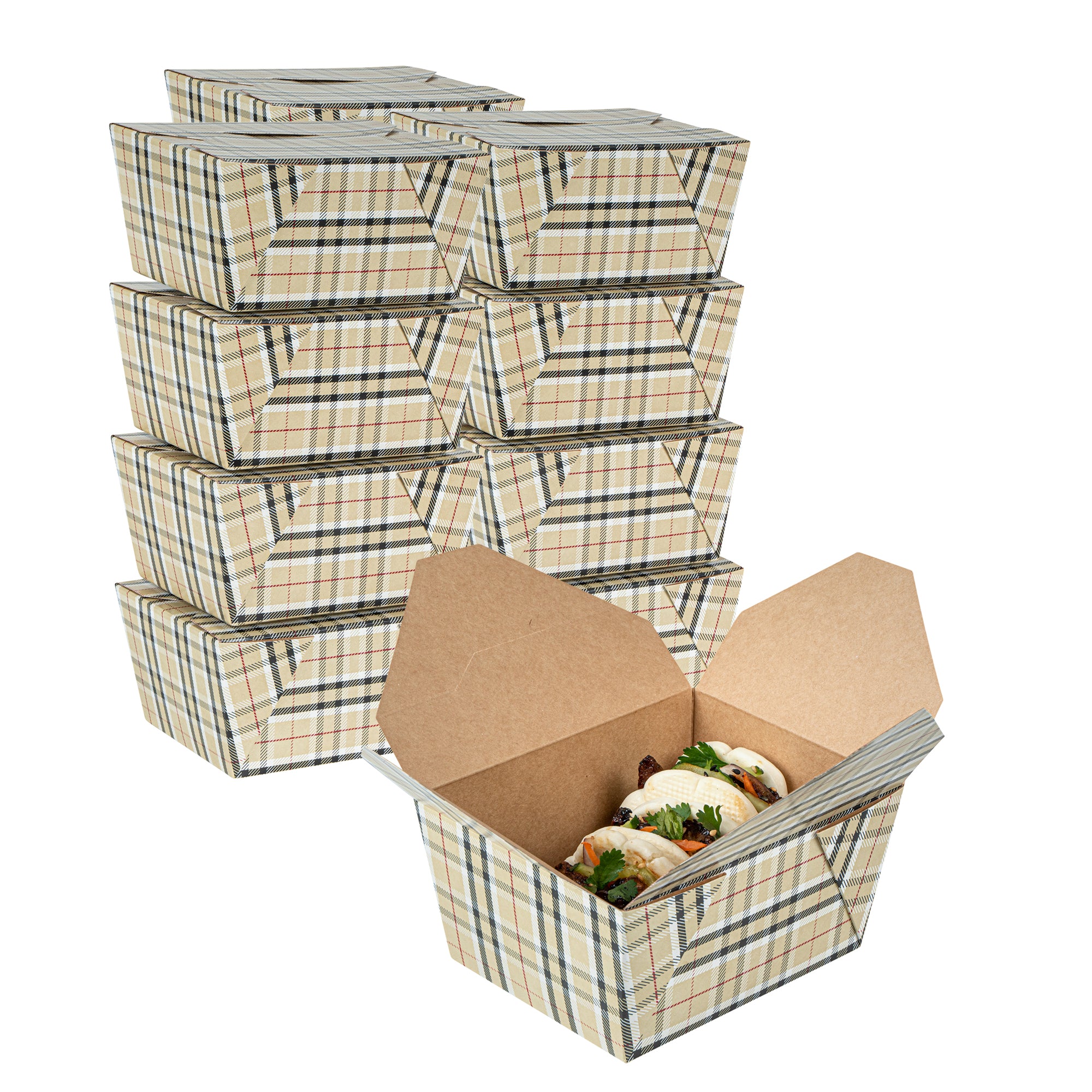 Bio Tek 30 oz Rectangle Plaid Paper #1 Bio Box Take Out Container - 5" x 4" x 2 1/2" - 200 count box