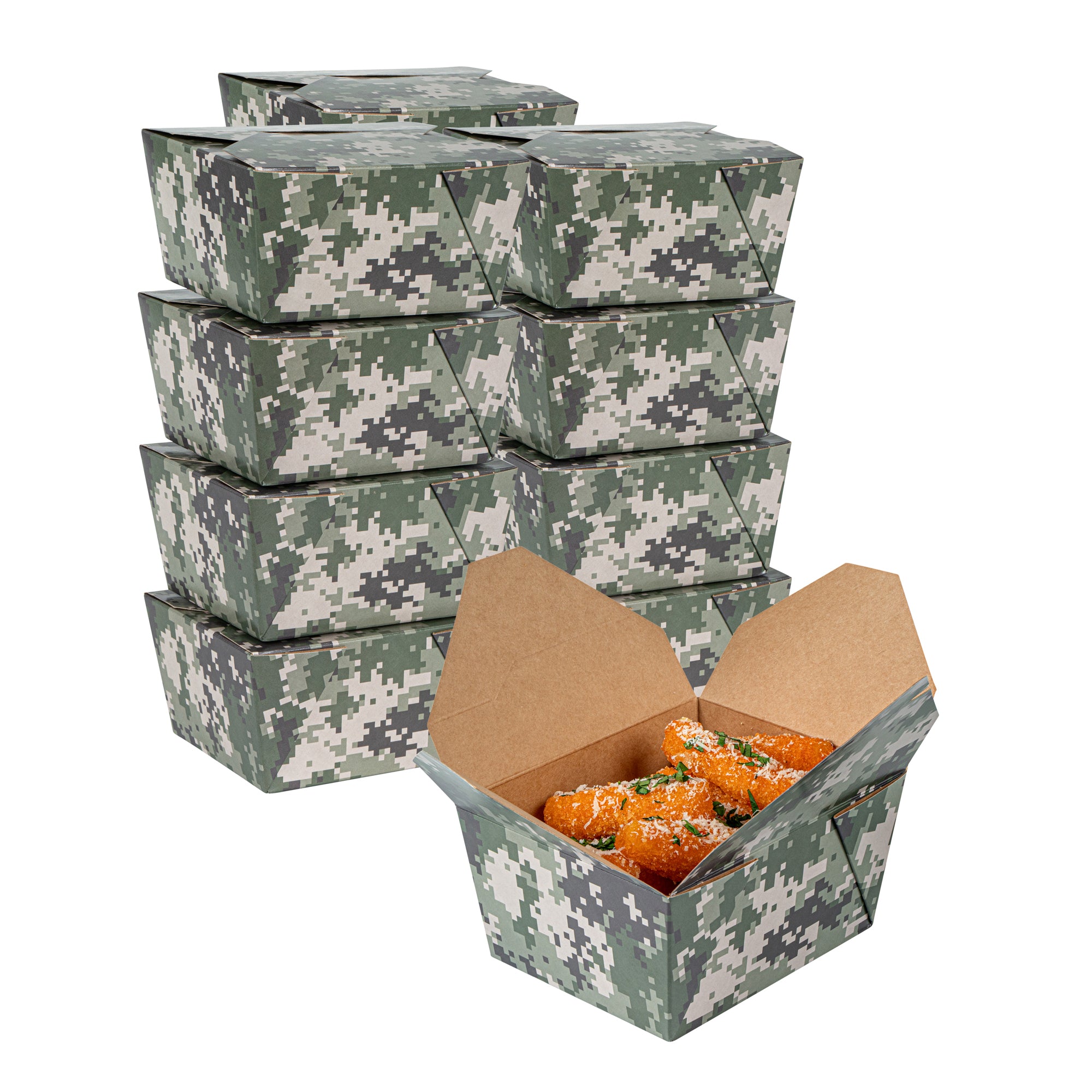 Bio Tek 30 oz Rectangle Camouflage Paper #1 Bio Box Take Out Container - 5" x 4" x 2 1/2" - 200 count box